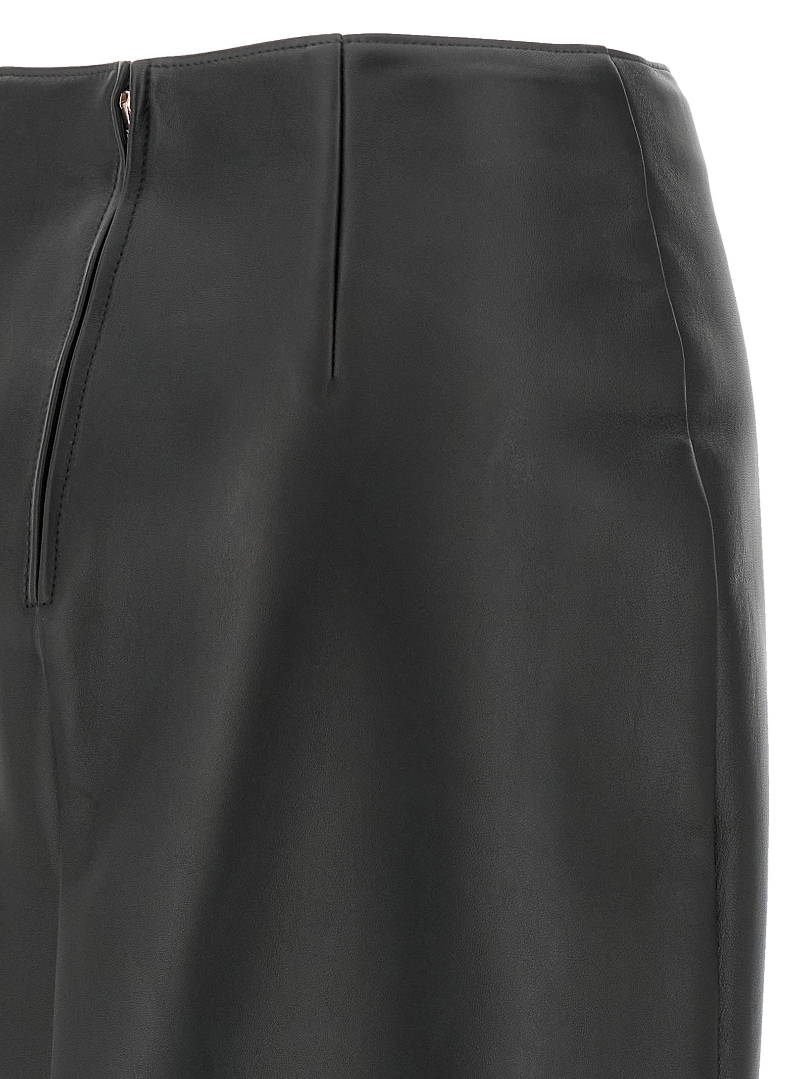Elevate your style with the Fendi Black Lamb Leather Midi Skirt, a testament to Italian craftsmanship that exudes timeless elegance and sophisticated allure.