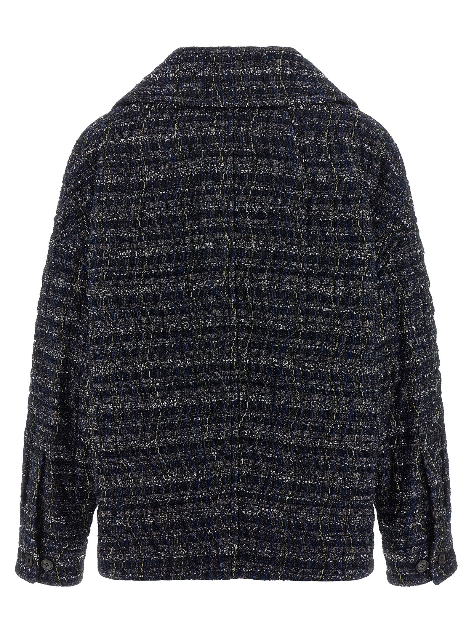 Indulge in the Missoni Blue Viscose Coat, a luxurious blend of artistry and elegance, featuring a captivating check wave pattern that embodies sophistication and allure.