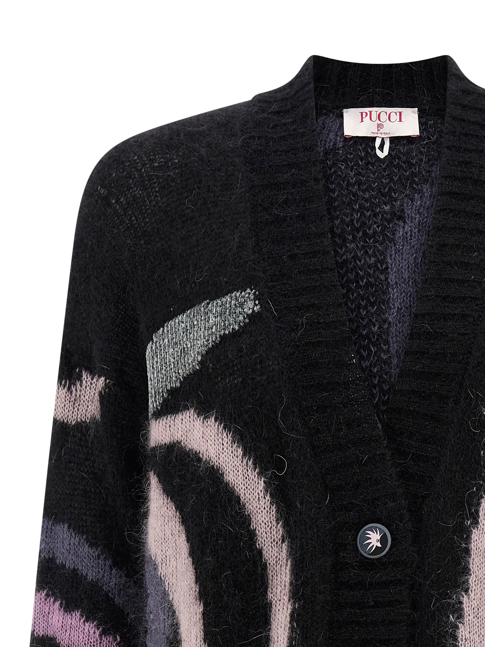 Elevate your style with the Emilio Pucci Black Wool Cardigan, a luxurious blend of mohair and wool, embodying artisanal craftsmanship and unique elegance.