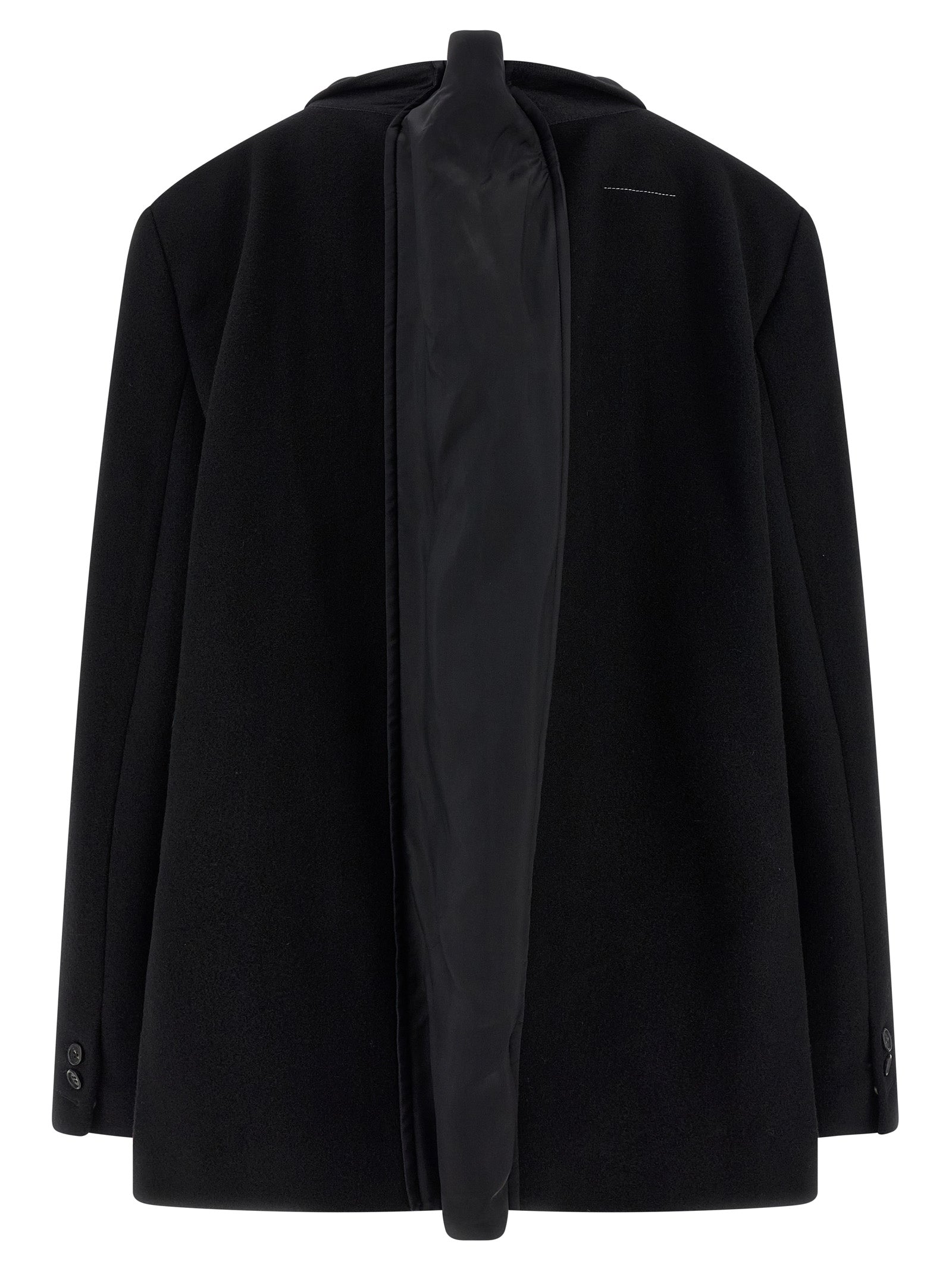 Experience the allure of MM6 Maison Margiela's Black Virgin Wool Blazer, a masterpiece of Italian craftsmanship that redefines luxury and sophistication for the discerning individual.