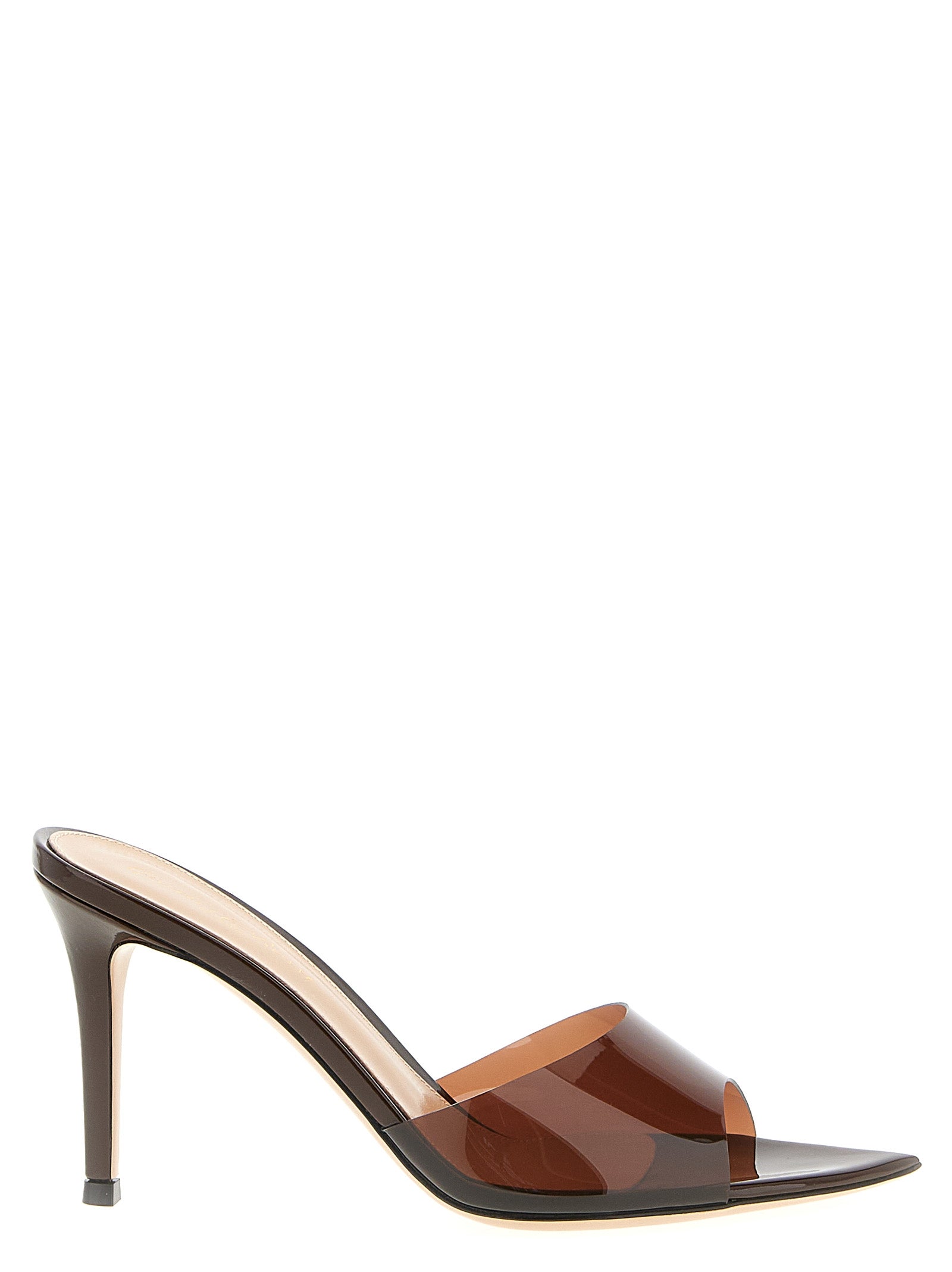Step into unparalleled elegance with Gianvito Rossi's Brown Plastic Stiletto Heel Sandals, where exquisite craftsmanship meets modern luxury for the discerning individual.