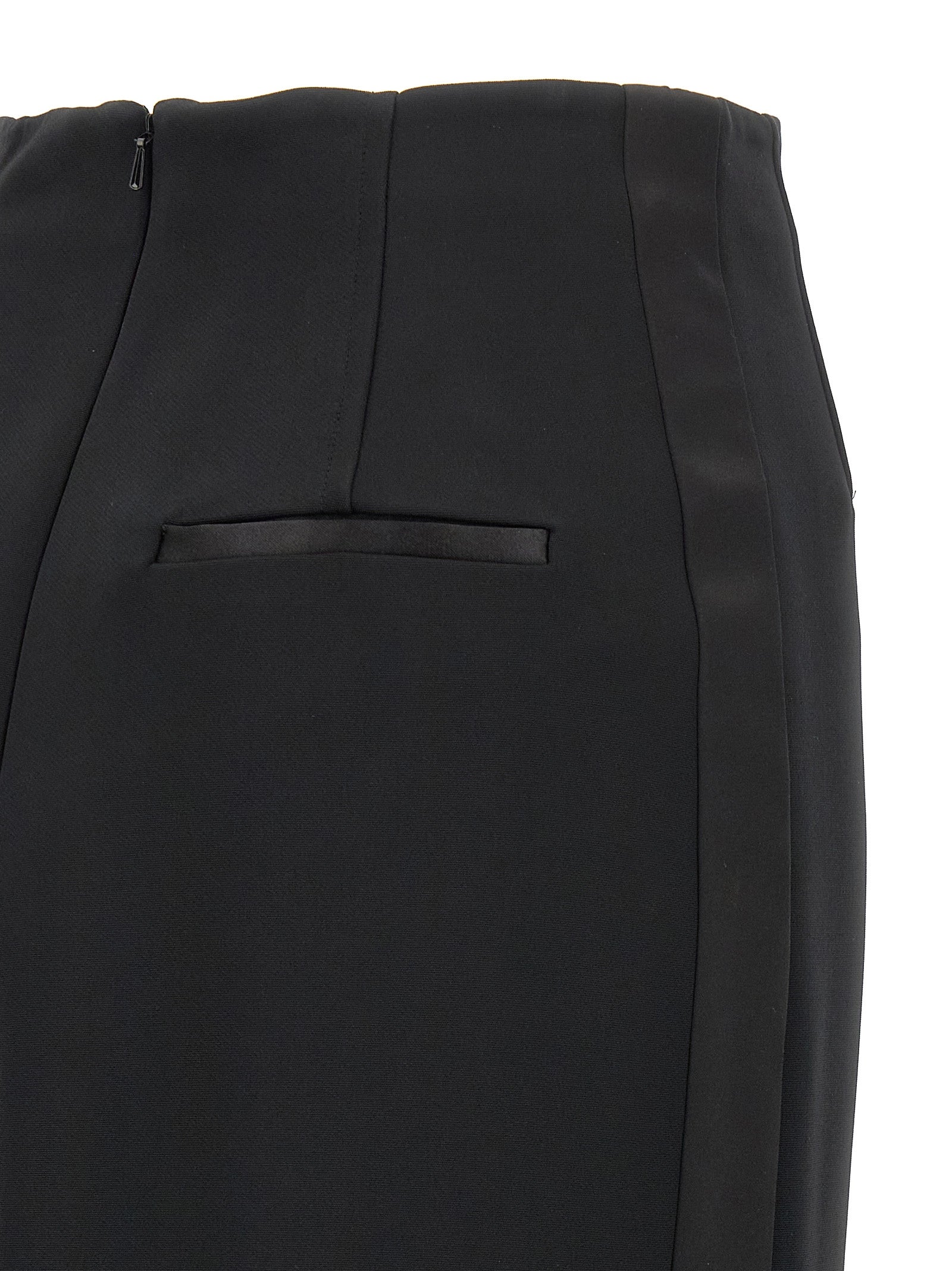 Discover the Max Mara Black Viscose Midi Skirt, a testament to artisanal elegance with luxurious satin inserts, perfect for those who embrace sophistication and style.