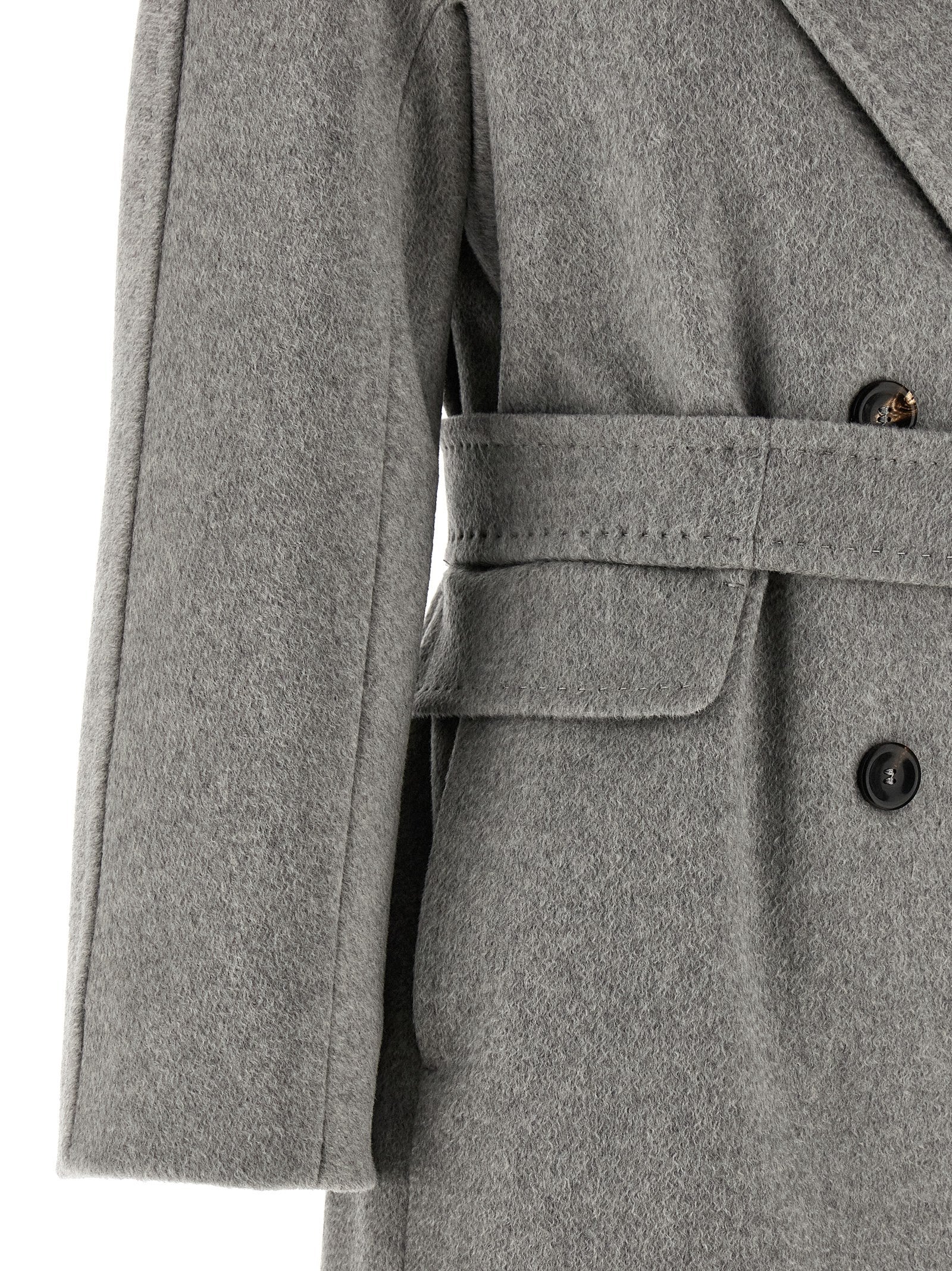 Indulge in the timeless elegance of the Max Mara Gray Cashmere Coat, a luxurious blend of cashmere, alpaca, and wool that redefines sophistication for every occasion.