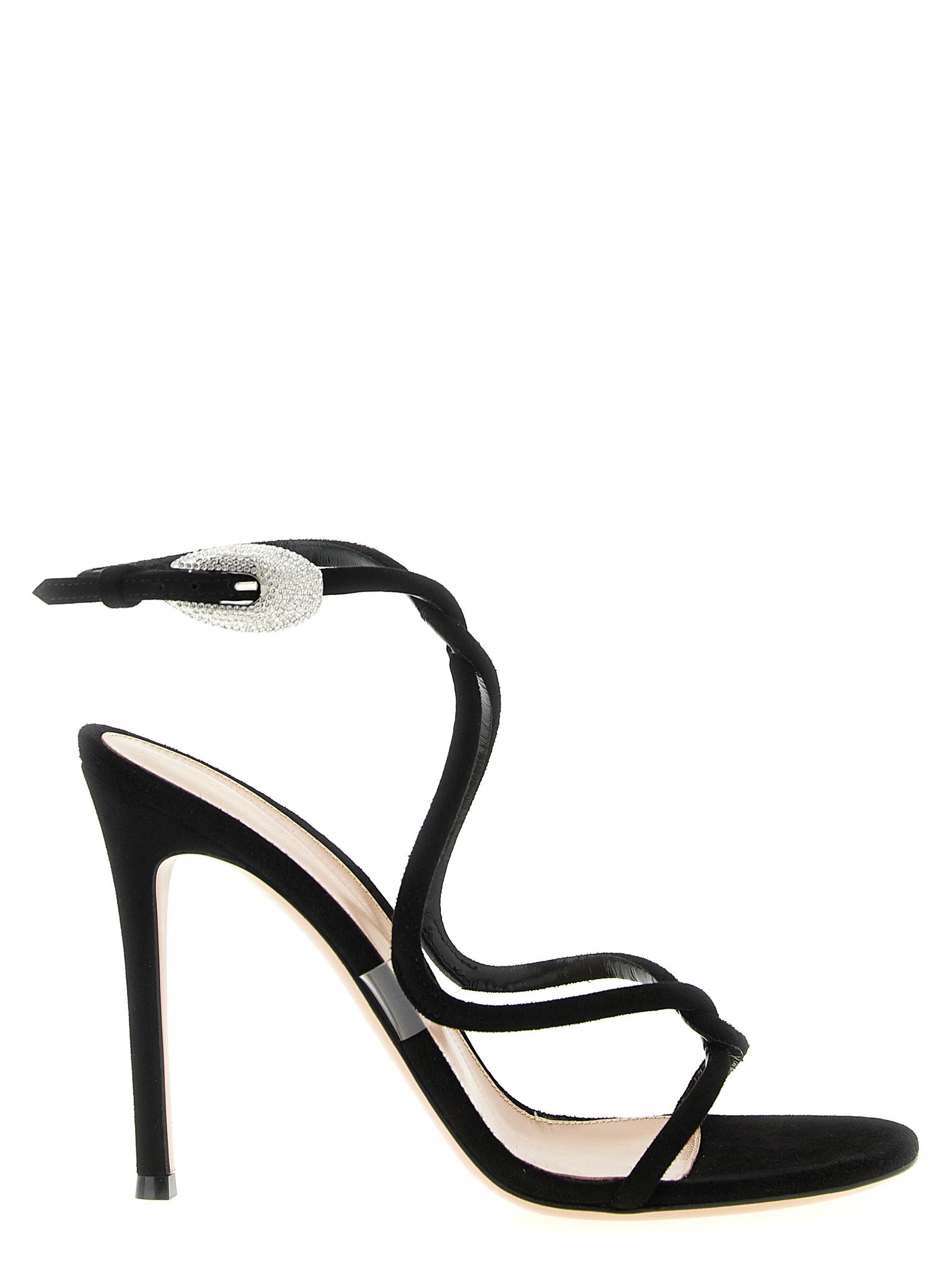 Elevate your elegance with Gianvito Rossi's Mamba Crystal sandals, crafted from luxurious black suede, embodying sophistication and timeless allure for the discerning connoisseur.