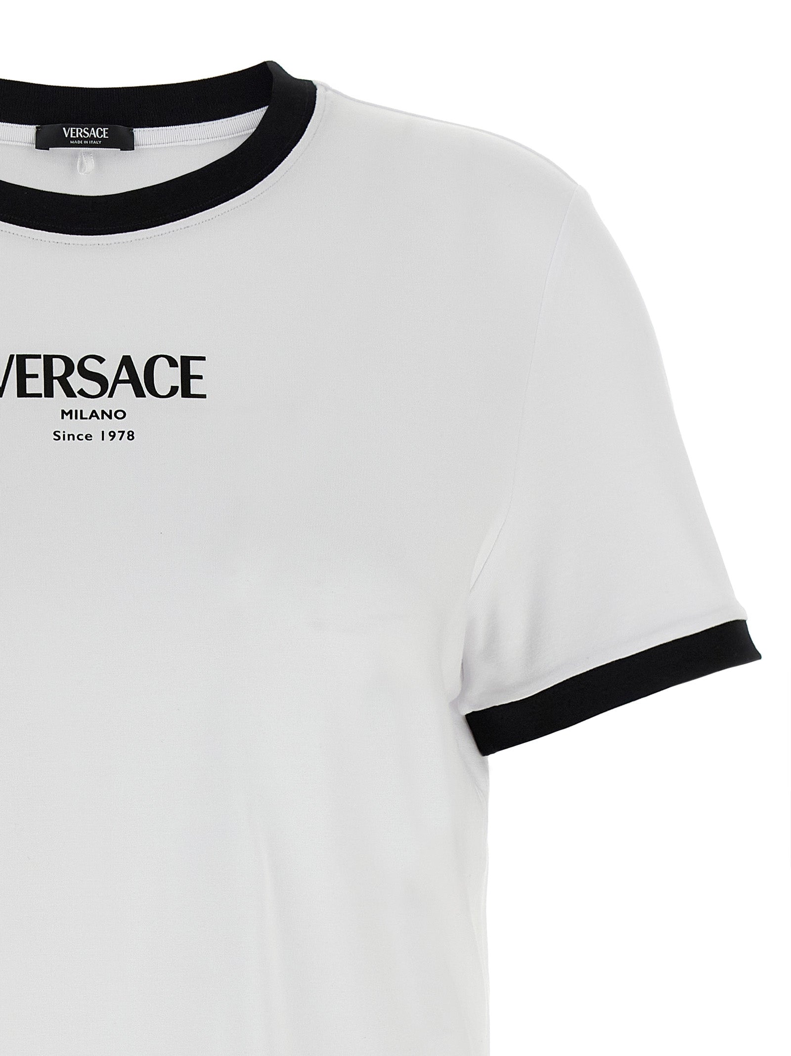 Elevate your style with the Versace Bicolor Viscose T-Shirt, a luxurious blend of comfort and elegance, embodying timeless Italian craftsmanship for the discerning fashion lover.