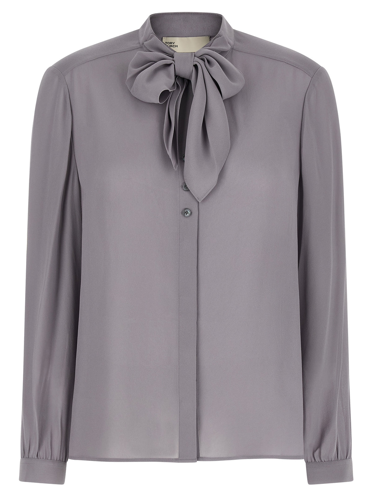 Elevate your style with the Tory Burch Gray Viscose Blouse, a masterpiece of luxurious craftsmanship that embodies sophistication and timeless elegance for any occasion.