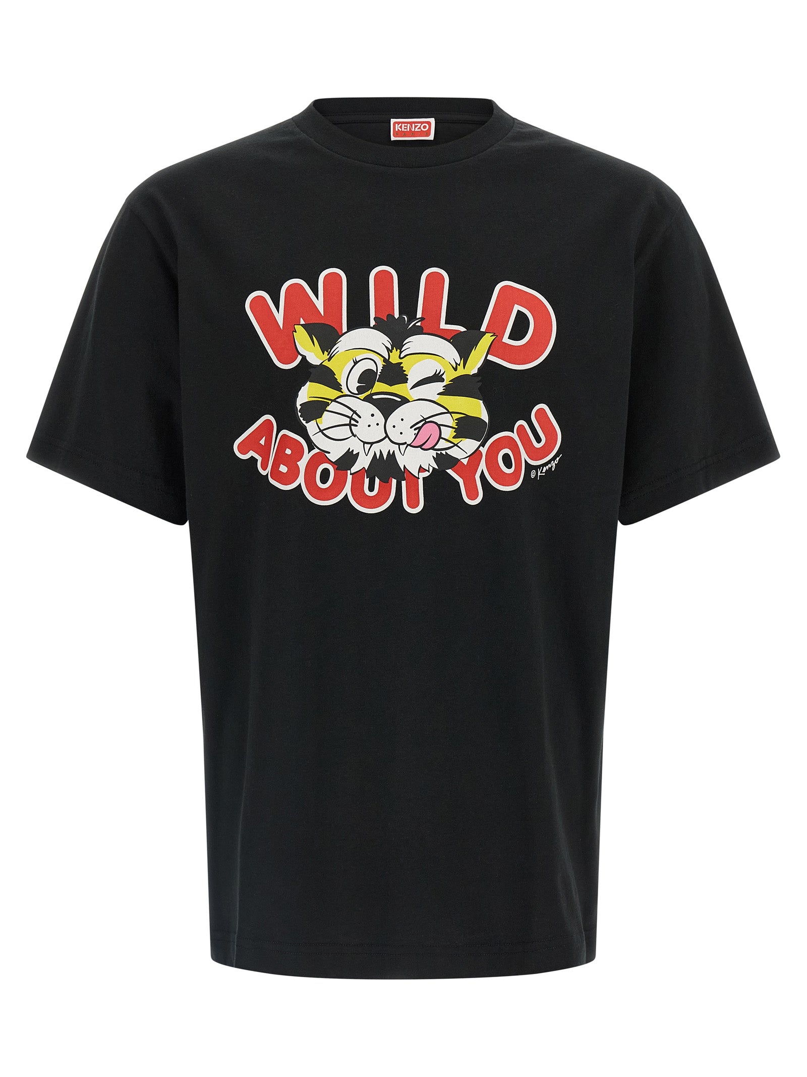 Elevate your wardrobe with the Kenzo Black Cotton T-Shirt, a luxurious blend of artistry and comfort, featuring a striking tiger print that embodies bold elegance.