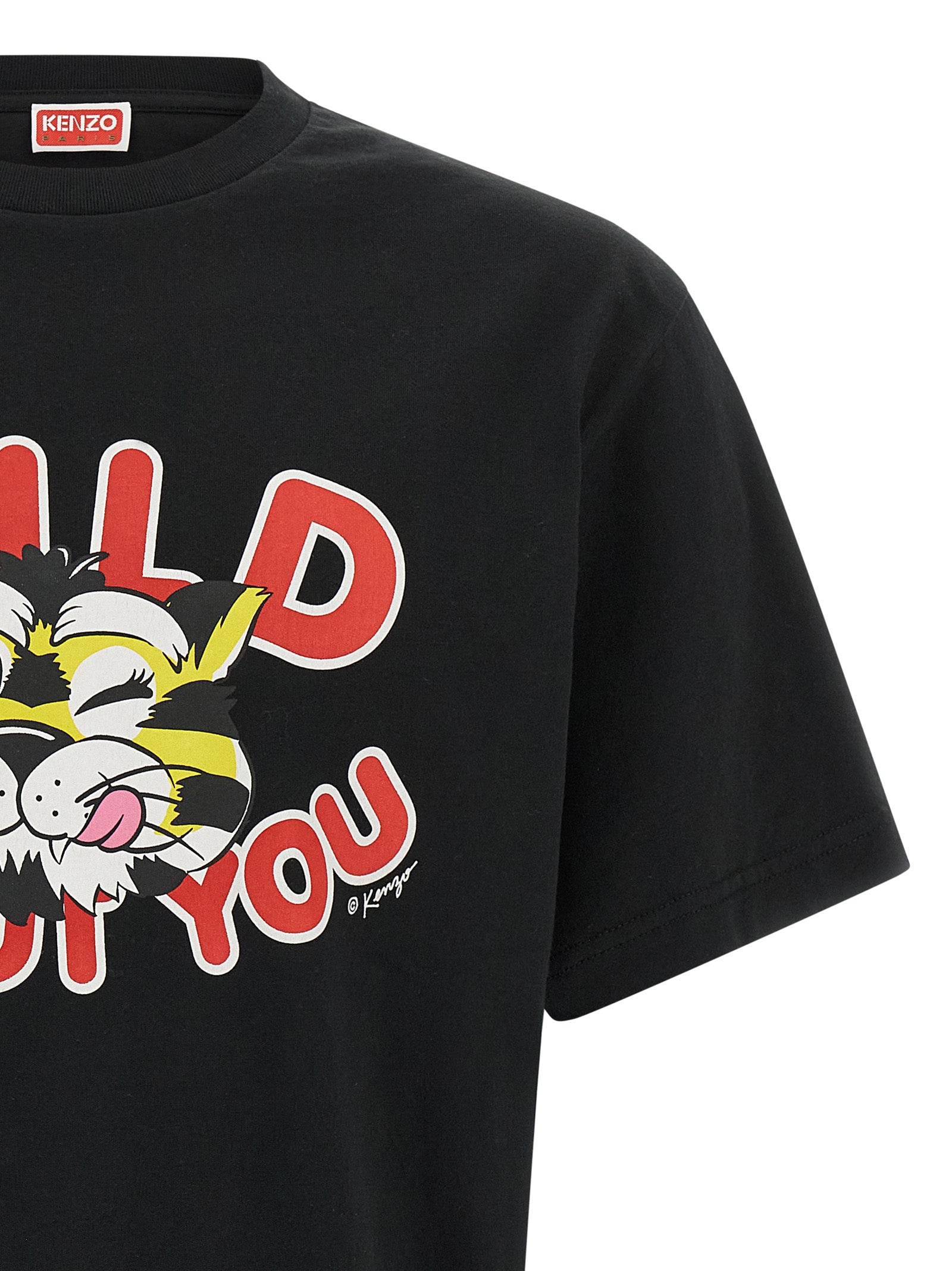 Elevate your wardrobe with the Kenzo Black Cotton T-Shirt, a luxurious expression of style featuring a striking tiger print, crafted from premium cotton in Portugal.