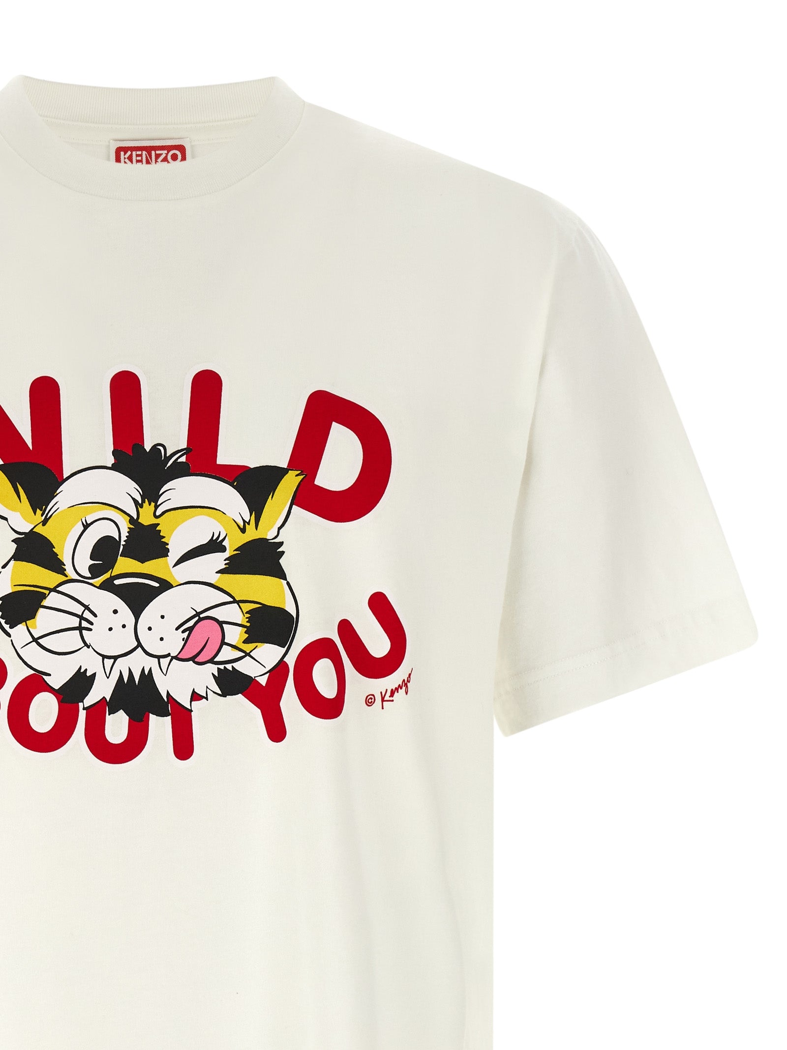 Elevate your style with the Kenzo White Cotton T-Shirt, a luxurious expression of individuality featuring exquisite craftsmanship and a striking Wild Tiger print.