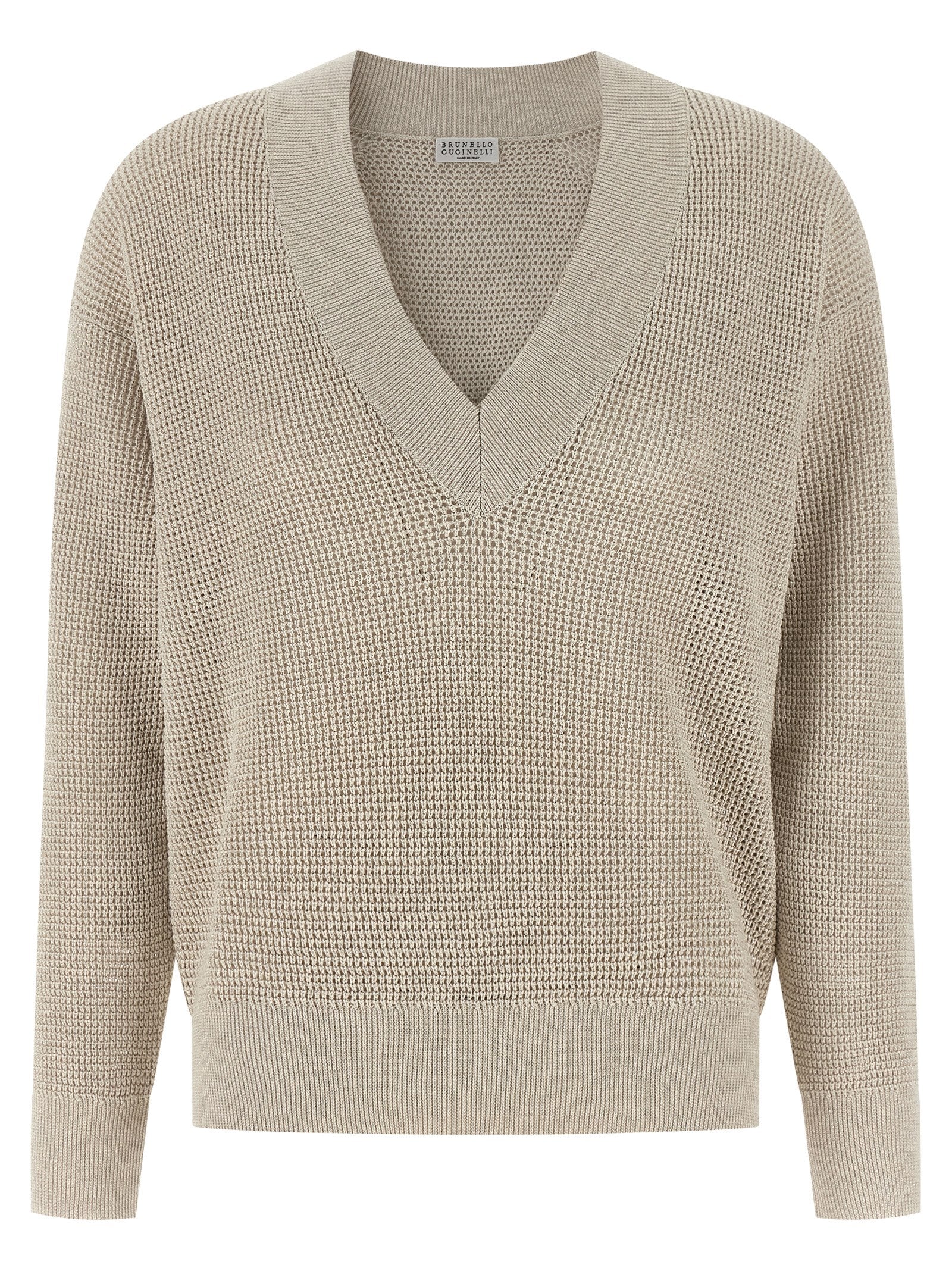 Brunello Cucinelli Beige Cotton Cardigan, Designer Openwork Luxury