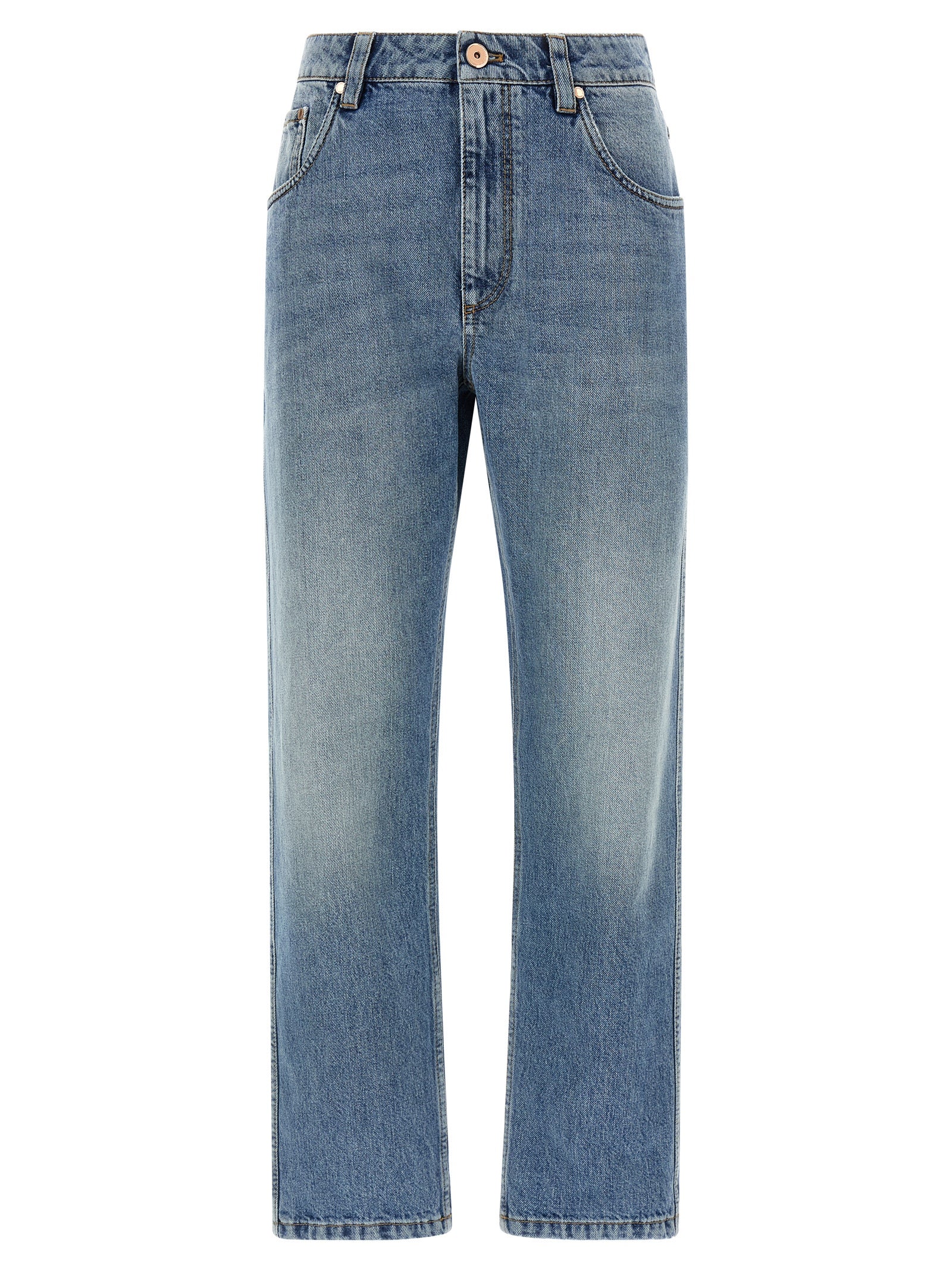 Brunello Cucinelli Blue Cotton Straight-Leg Jeans, Designer Elegance
