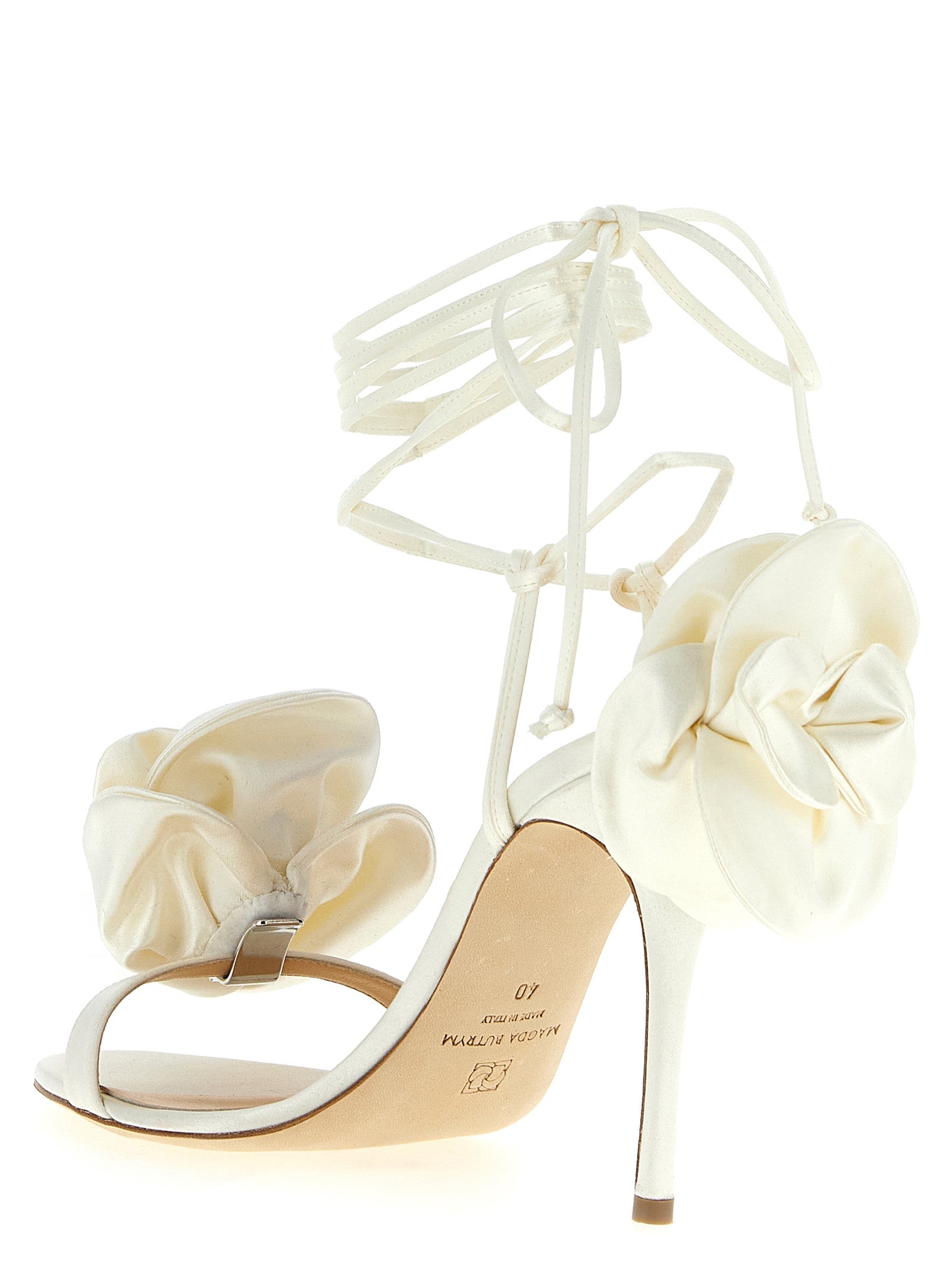 Elevate your elegance with Magda Butrym's White Viscose Stiletto Heel Sandals from the RE23 Flower collection, handcrafted in Italy for a luxurious, bespoke experience.