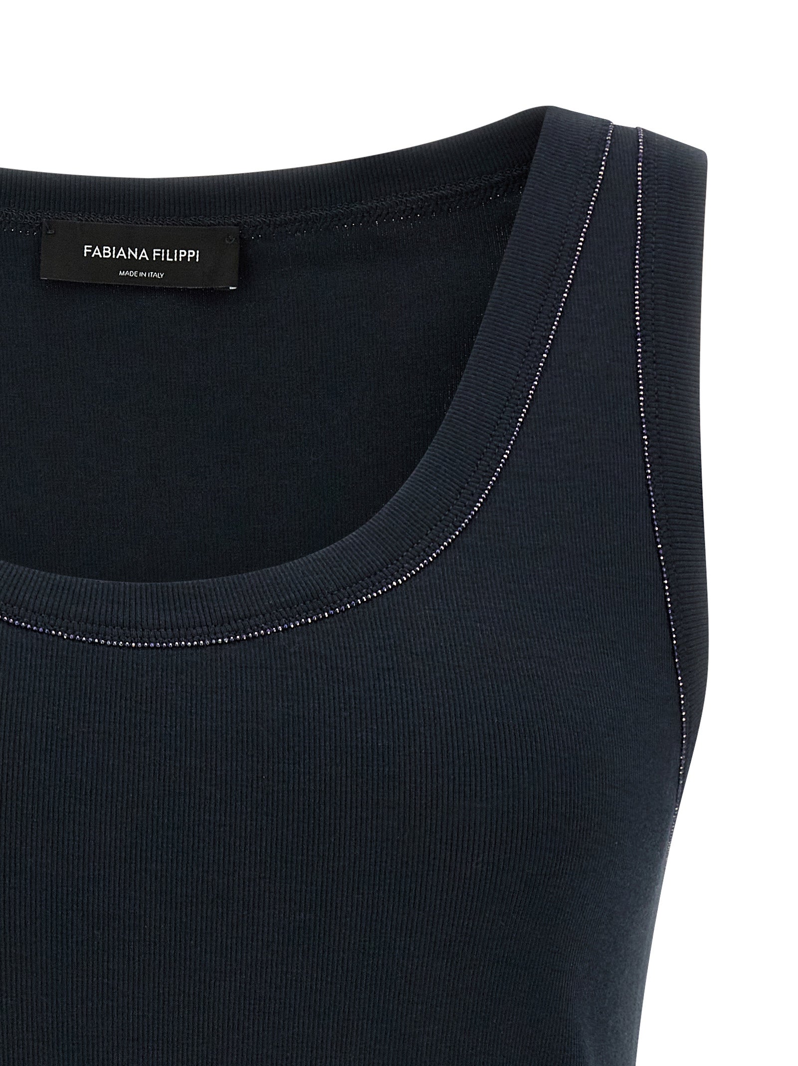 Elevate your elegance with the Fabiana Filippi Blue Cotton Sleeveless T-Shirt, a luxurious blend of comfort and sophistication, perfect for discerning wardrobes.