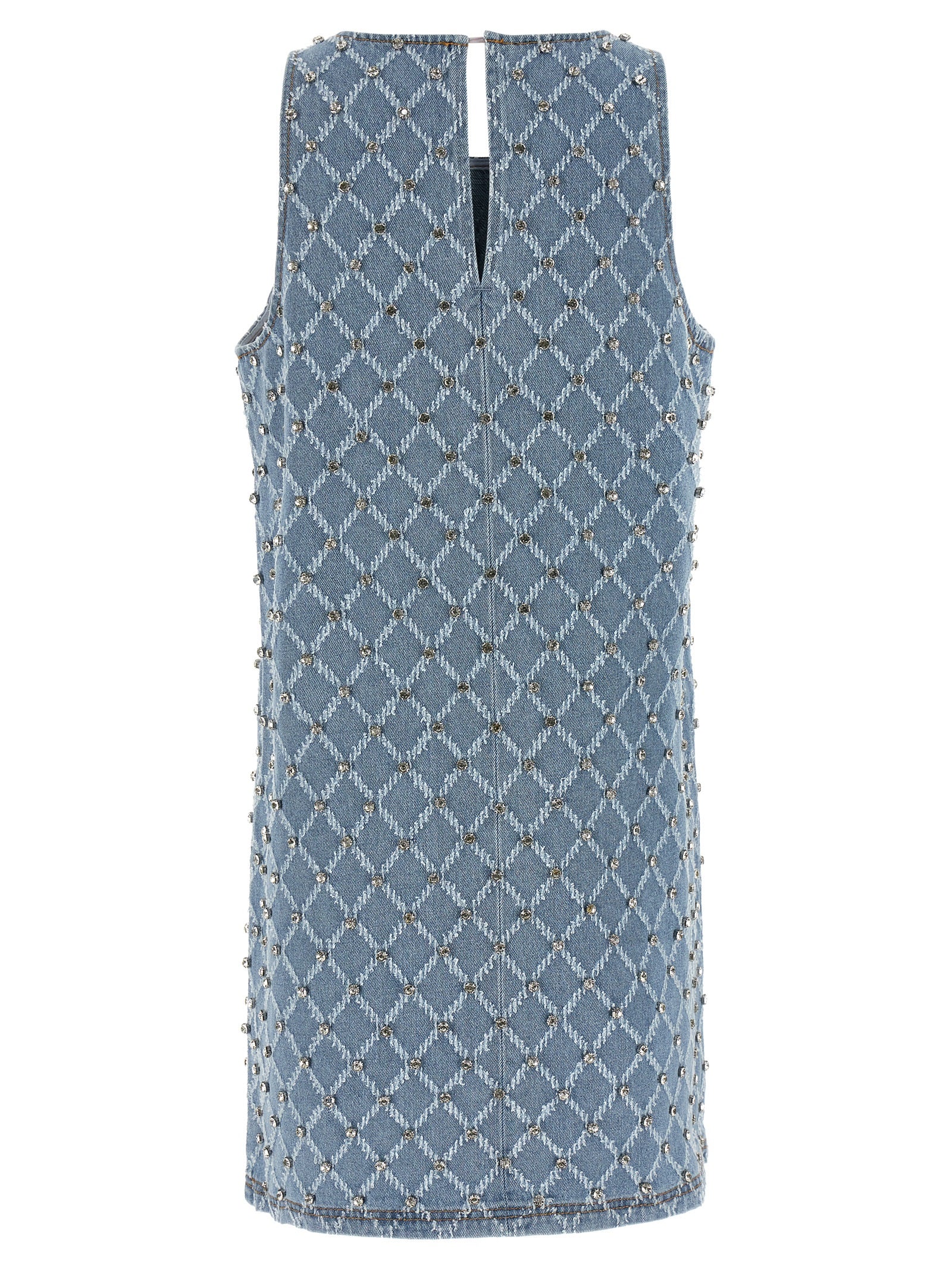 Discover the PINKO Blue Cotton Short Dress, a masterpiece of haute couture elegance, featuring exquisite crystal embellishments and a chic jacquard pattern for timeless allure.