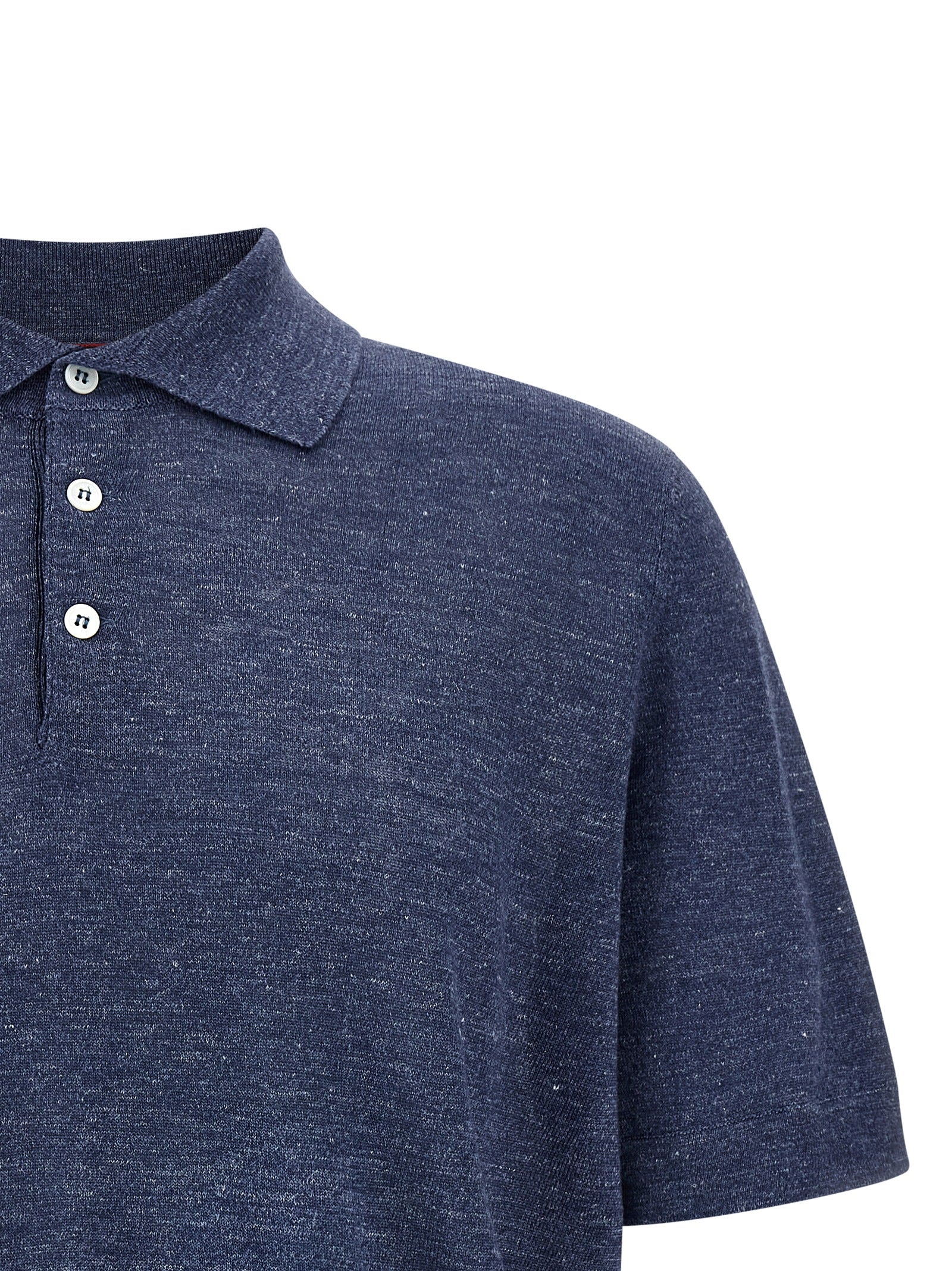 Brunello Cucinelli Blue Linen Polo Shirt - Artisanal Luxury Wear
