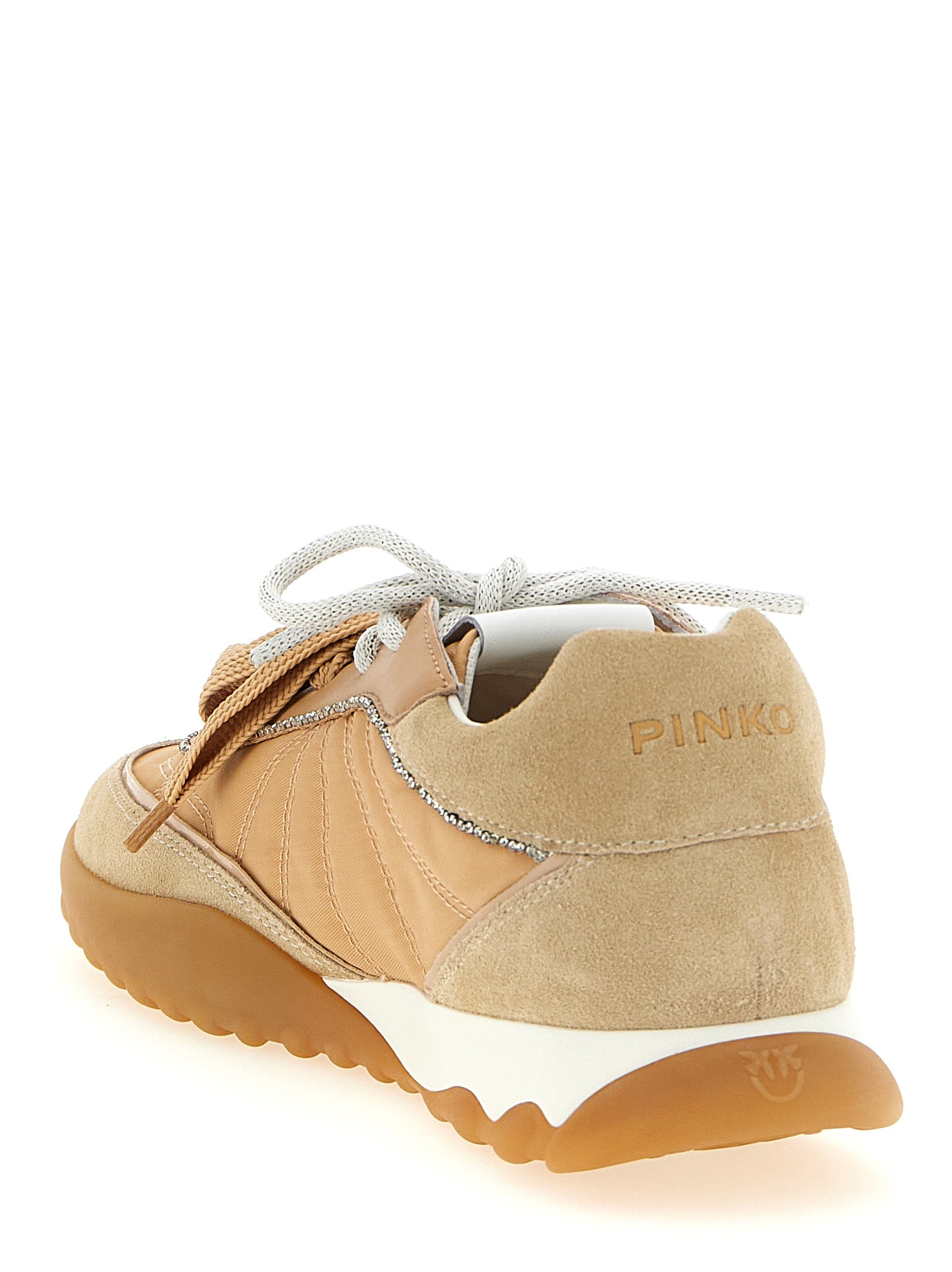 Elevate your style with PINKO's exquisite Beige Calfskin Athletic Sneakers, where luxurious materials meet artisanal craftsmanship for a statement of refined elegance.