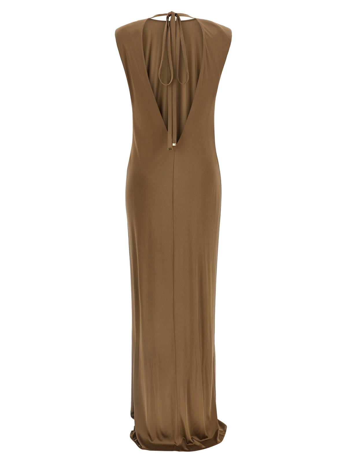 Elisabetta Franchi Beige Viscose Long Dress - Haute Couture Elegance