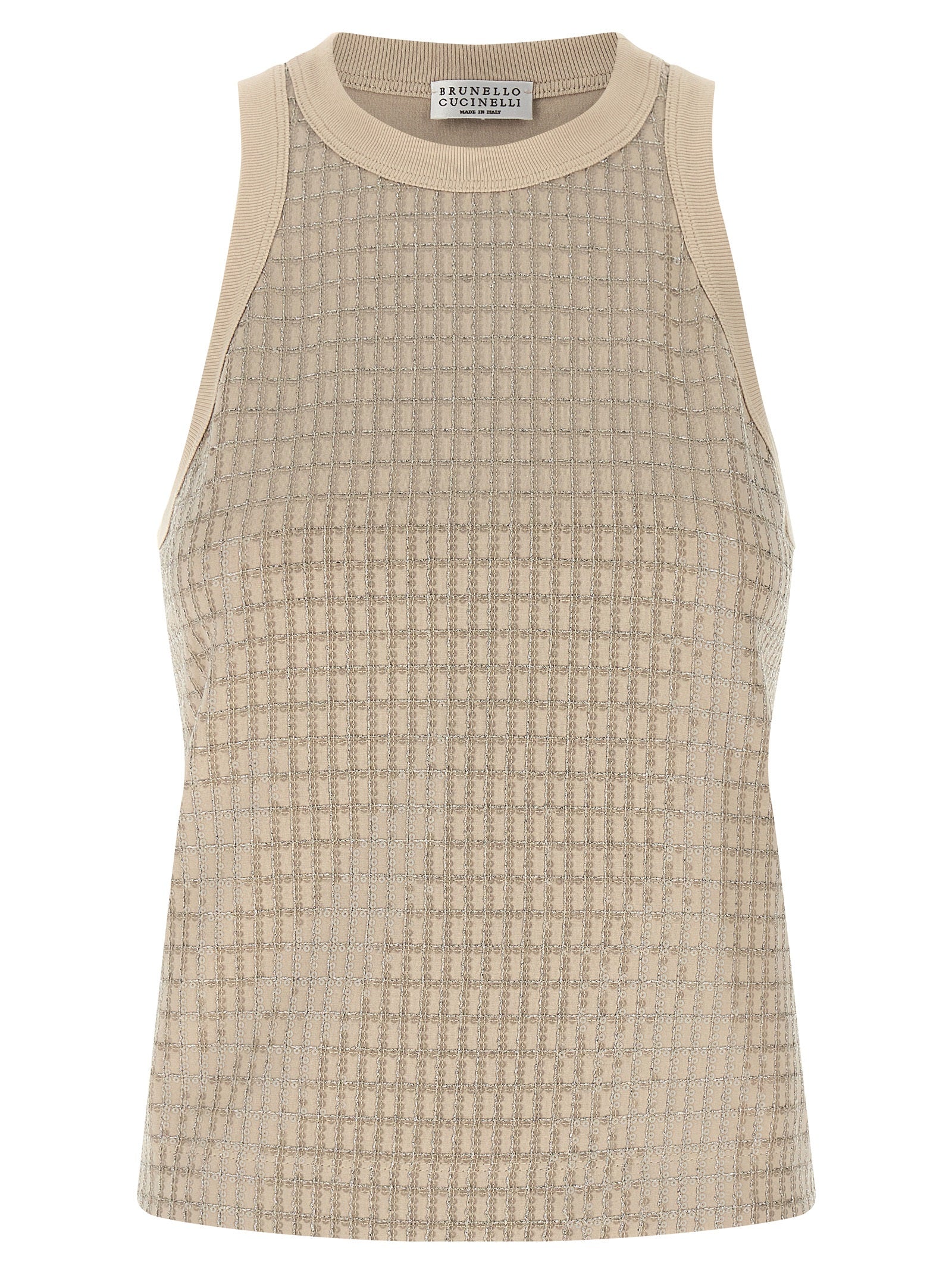 Brunello Cucinelli Beige Cotton Tank Top, Luxurious Couture Elegance