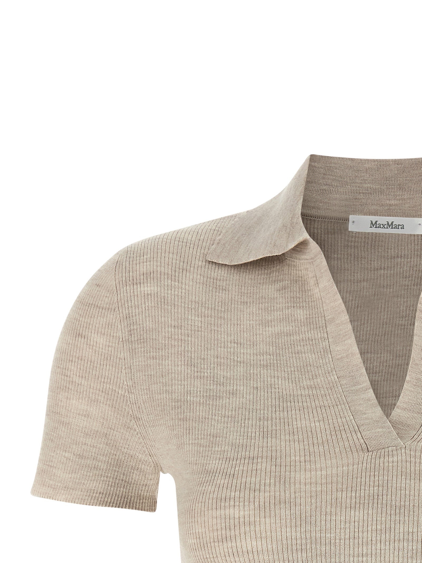 Indulge in the exquisite elegance of the Max Mara Beige Virgin Wool Polo Shirt, a timeless piece that embodies luxury and sophistication for every occasion.