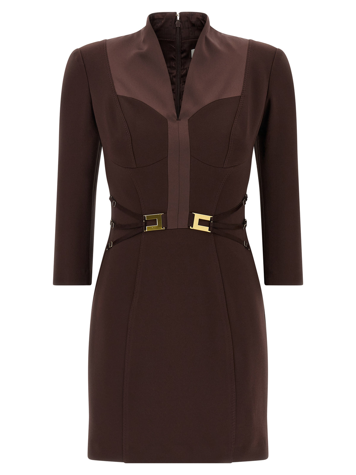 Elisabetta Franchi Brown Short Dress - Artisanal Couture Elegance