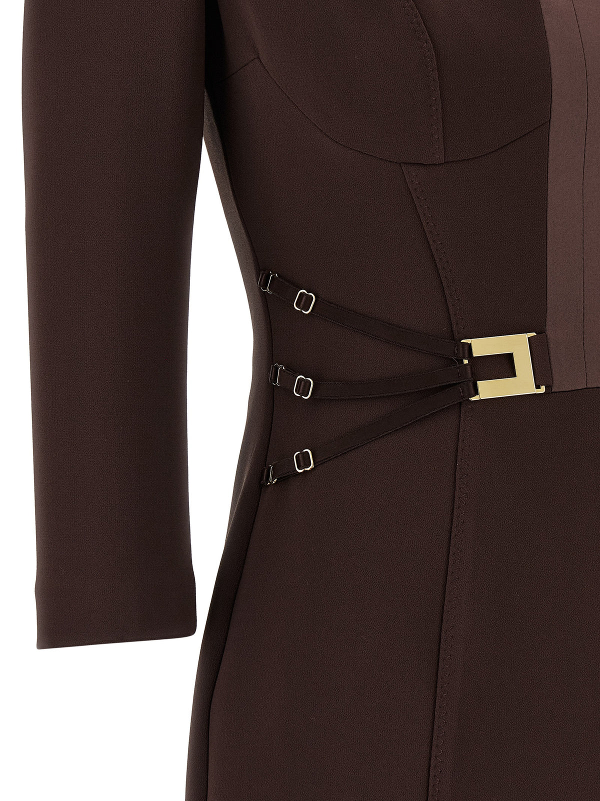 Elisabetta Franchi Brown Short Dress - Artisanal Couture Elegance
