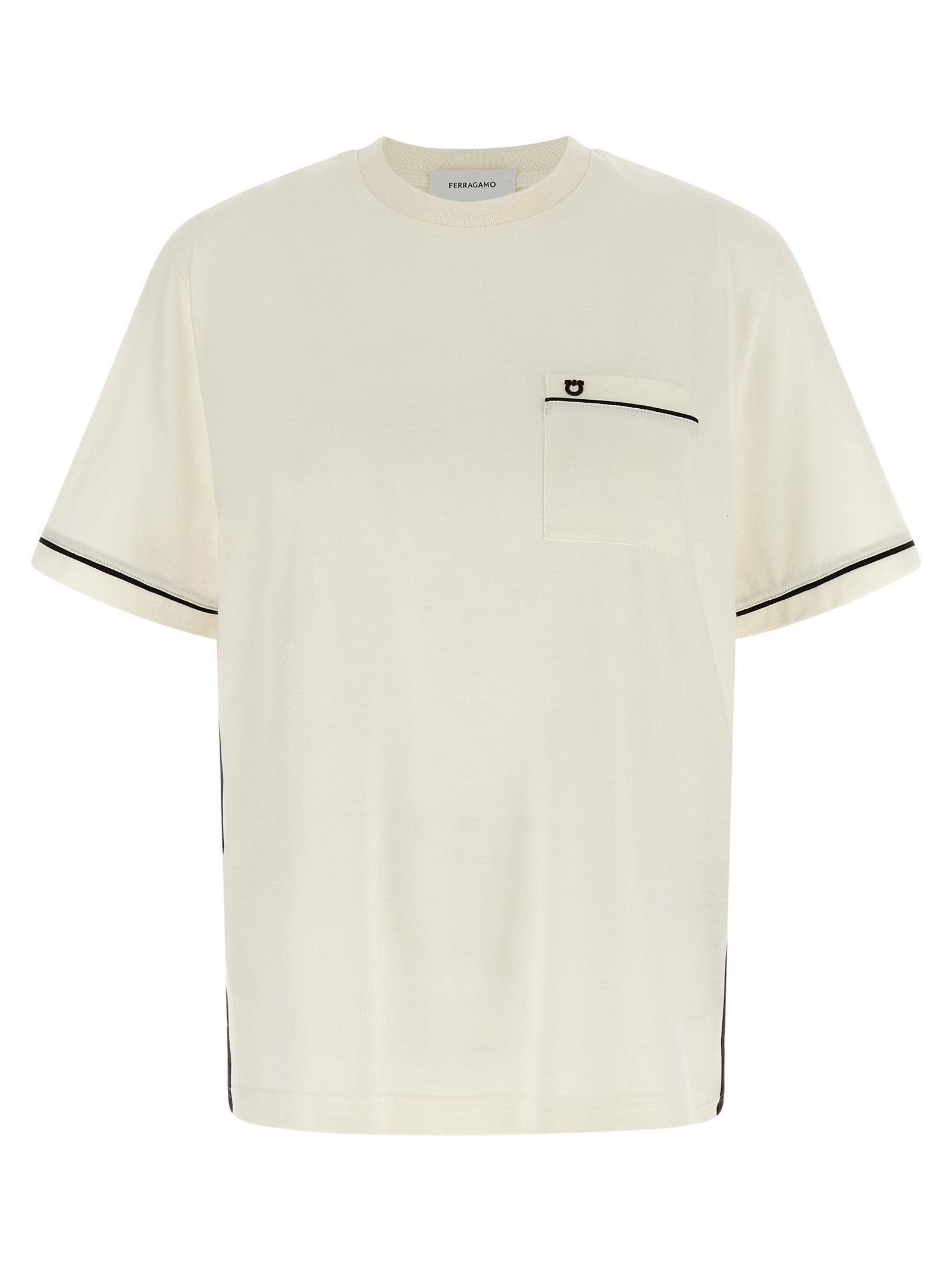 Elevate your style with the Ferragamo Beige Cotton T-Shirt, a luxurious blend of cotton and cashmere, embodying Italian craftsmanship and timeless elegance.