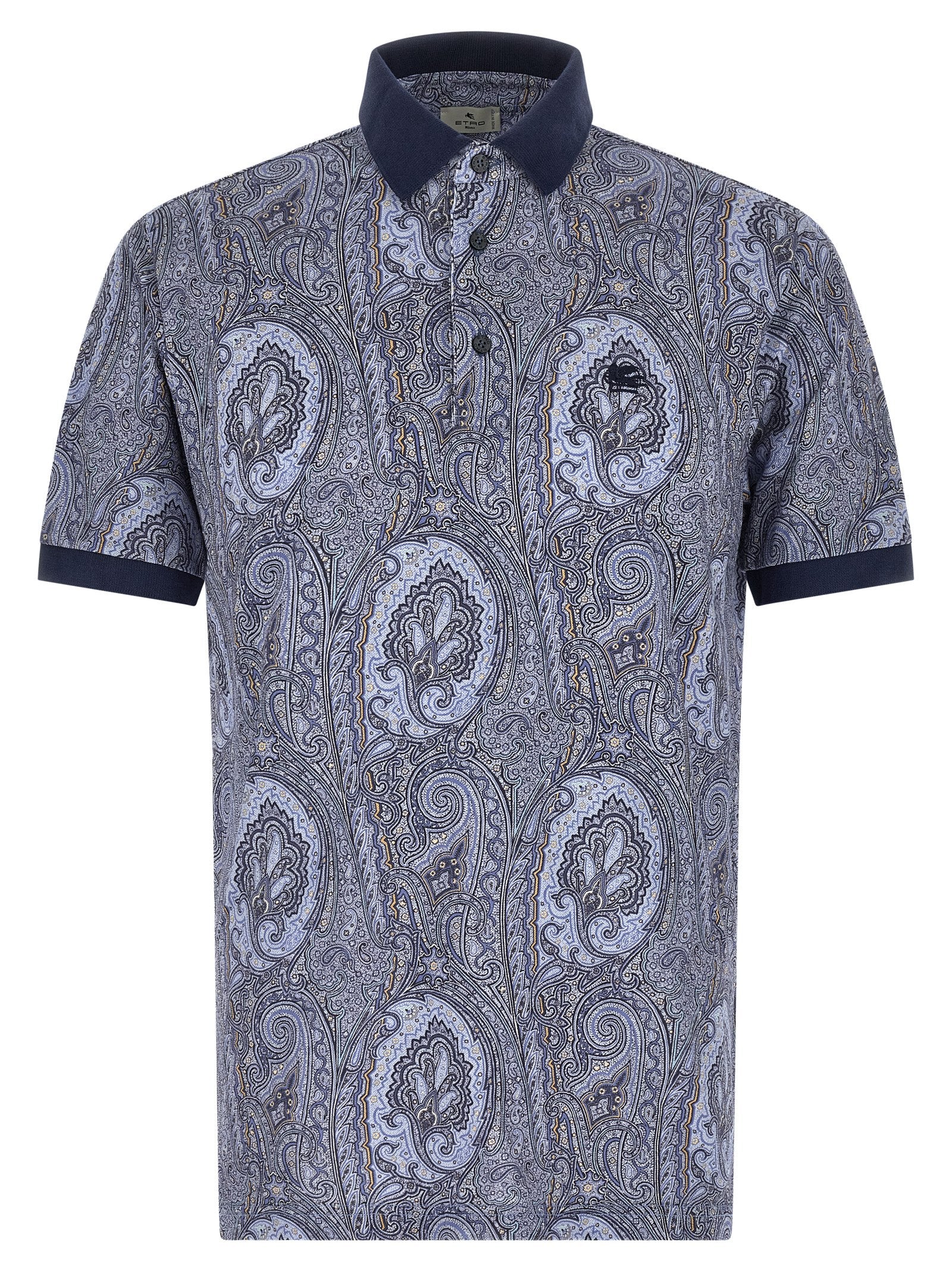 Discover the Etro Blue Cotton Polo Shirt, a masterpiece of artisanal luxury, featuring exquisite paisley design and unparalleled comfort for the discerning individual.
