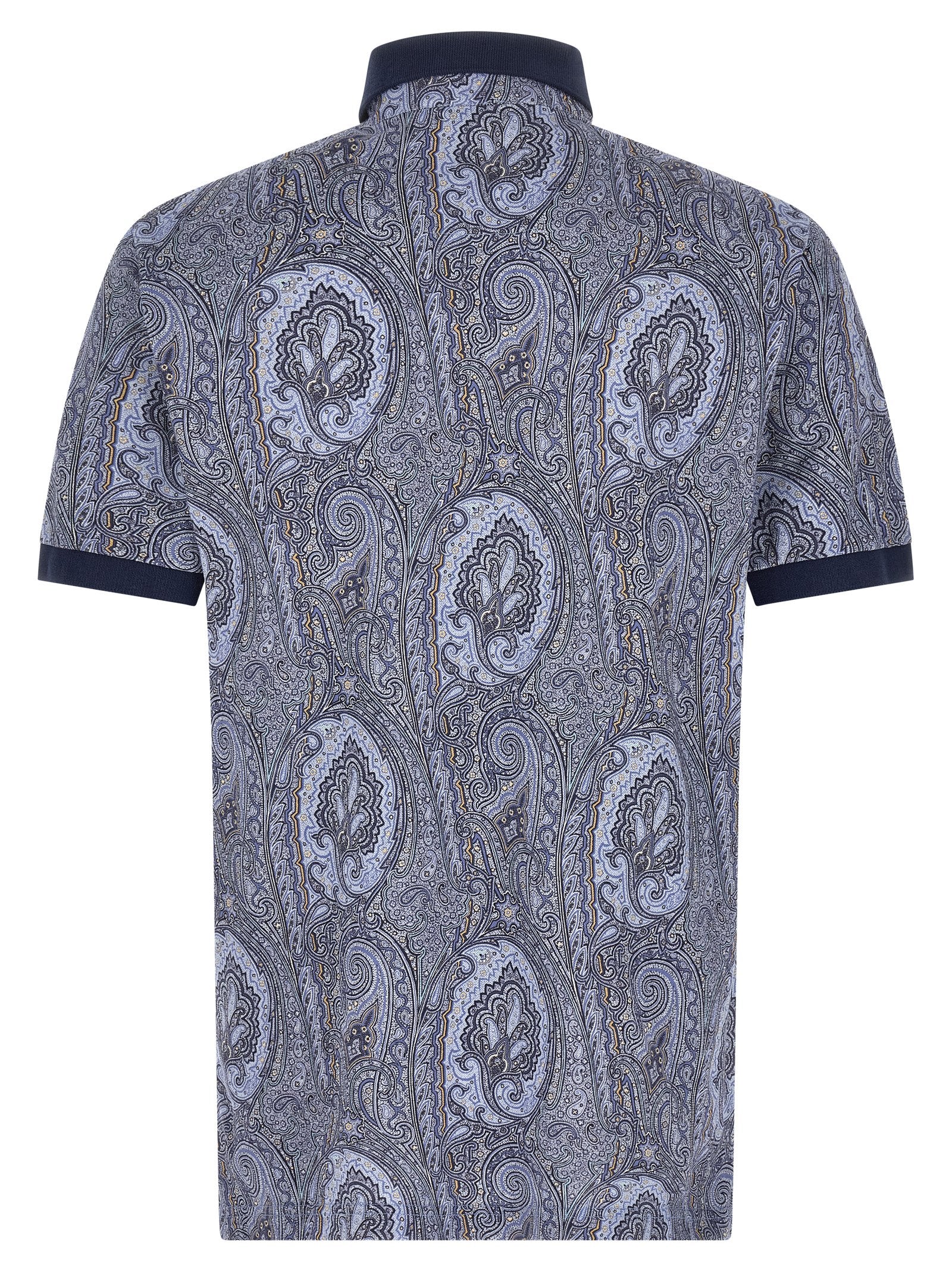 Discover the Etro Blue Cotton Polo Shirt, a masterpiece of artisanal luxury, featuring exquisite paisley design and unparalleled comfort for the discerning individual.