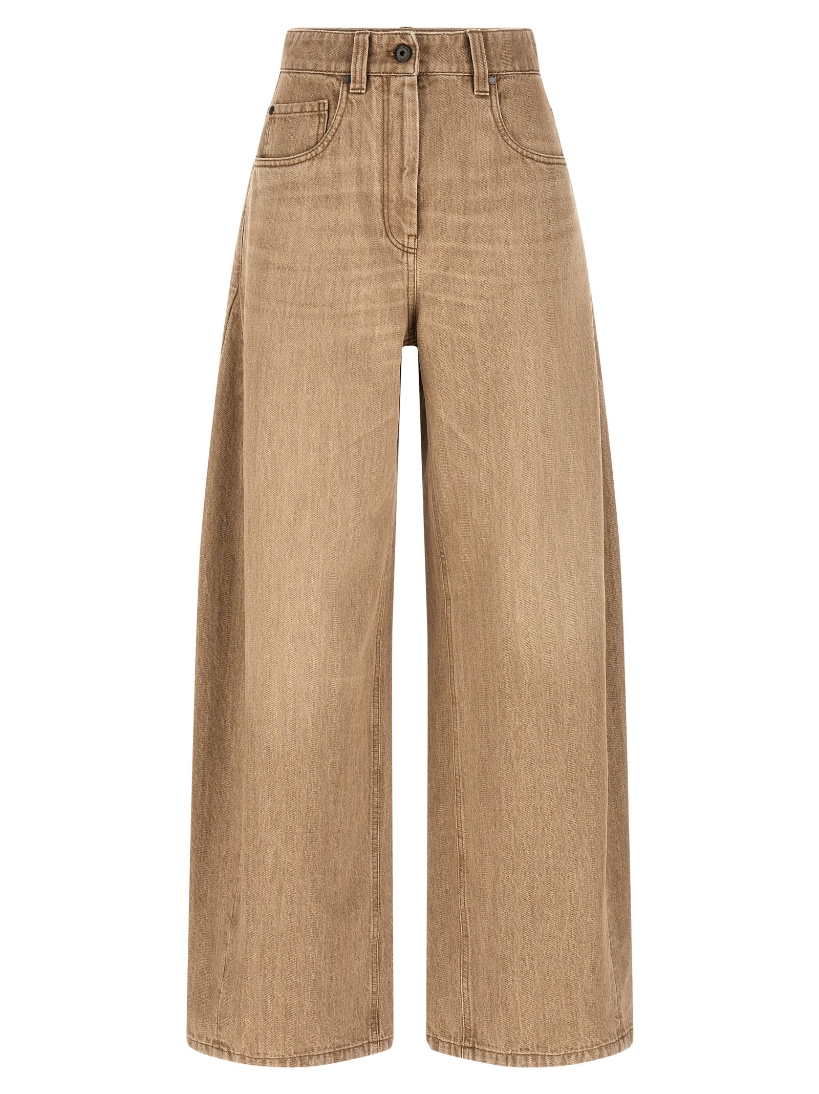 Brunello Cucinelli Beige Wide Leg Jeans, Designer Luxury Denim