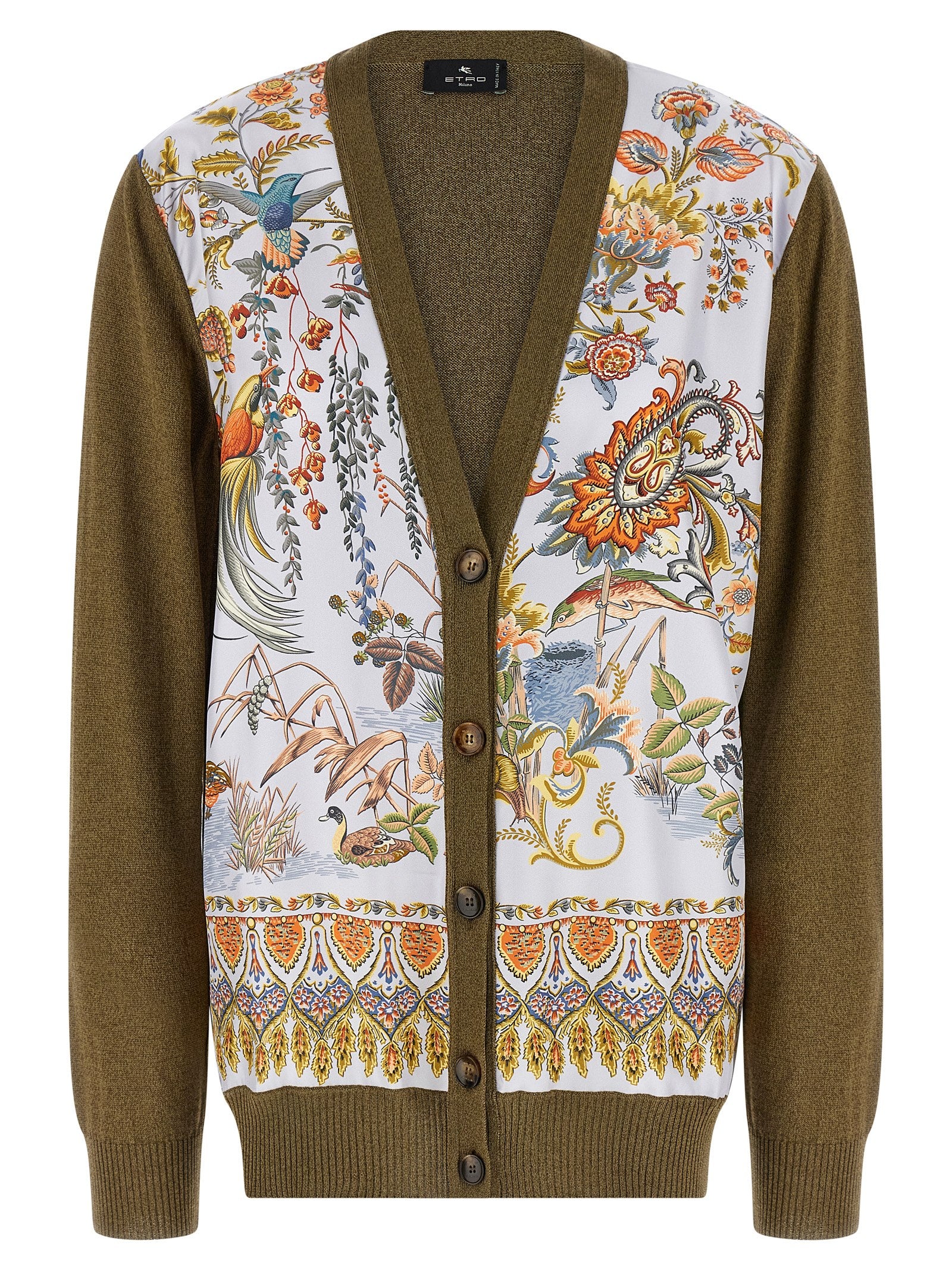 Indulge in the Etro Bicolor Cotton Cardigan, a masterpiece of Italian craftsmanship, blending luxurious cotton and viscose with a striking silk Paisley pattern for timeless elegance.