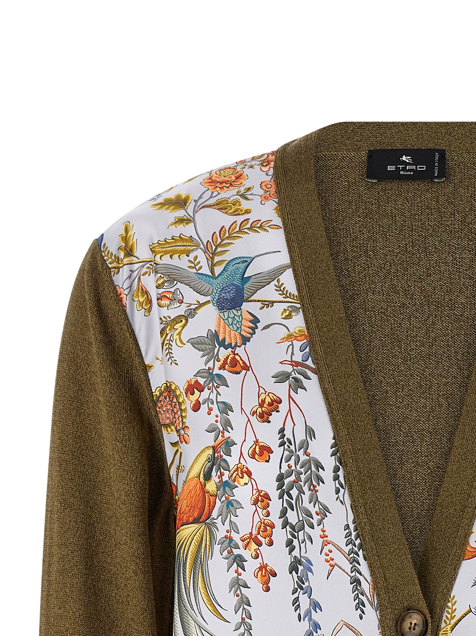 Indulge in the Etro Bicolor Cotton Cardigan, a luxurious blend of cotton and viscose, adorned with exquisite silk Paisley patterns, perfect for elevating any wardrobe.
