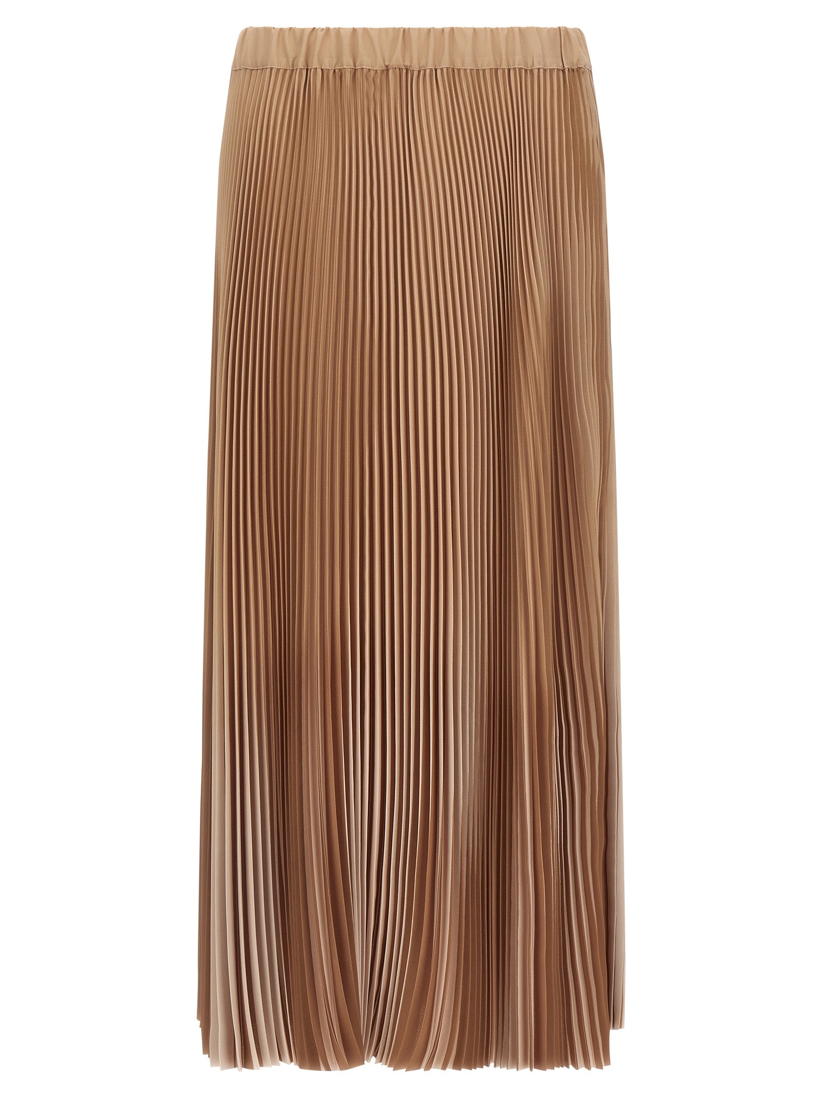 Elevate your elegance with the Fabiana Filippi Beige Midi Skirt, a luxurious 100% polyester piece showcasing exquisite pleated craftsmanship for timeless sophistication.