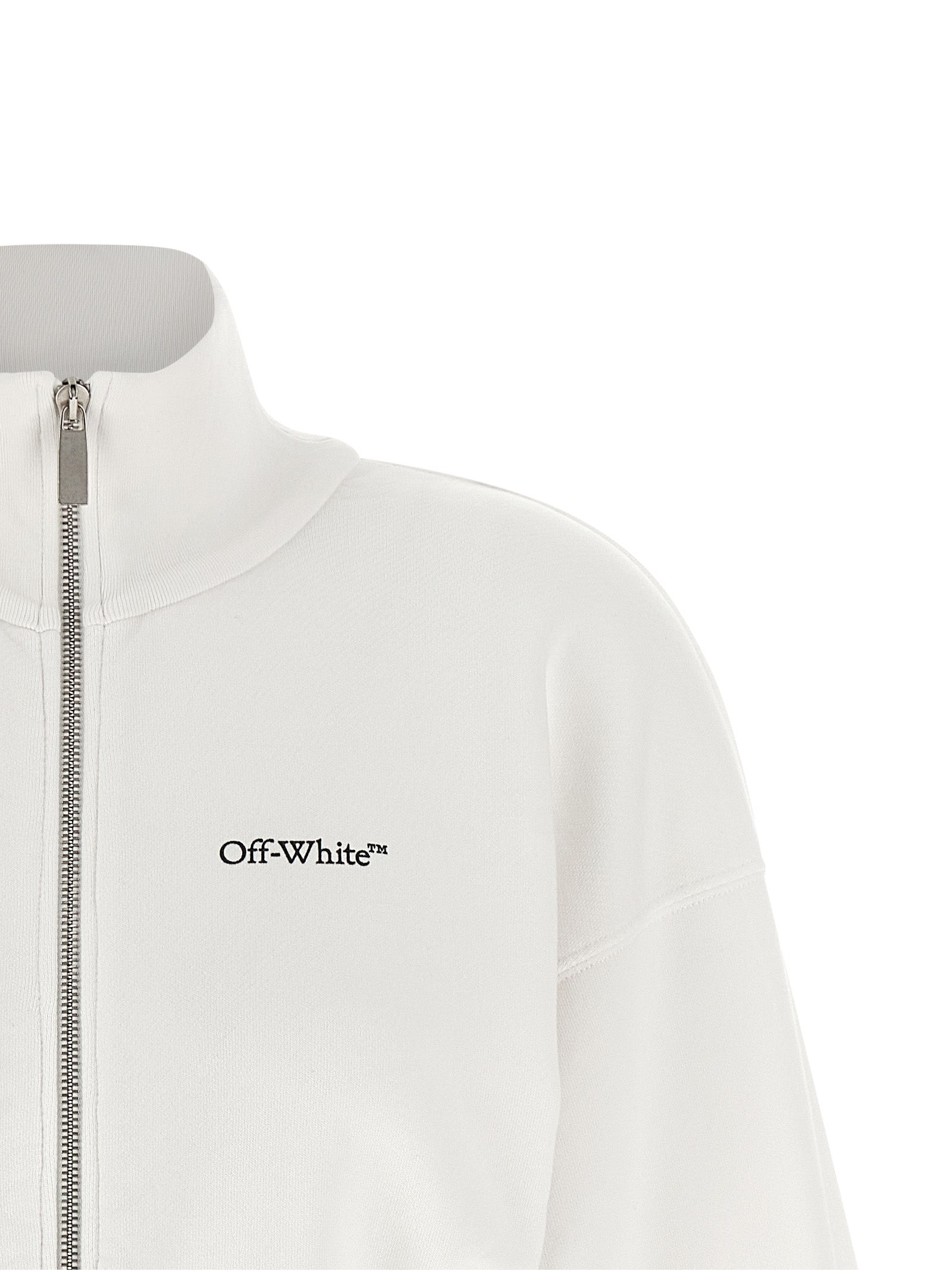 Discover the Off-White White Cotton Sweatshirt, a luxurious blend of comfort and high fashion, crafted from 100% brushed cotton for the discerning trendsetter.