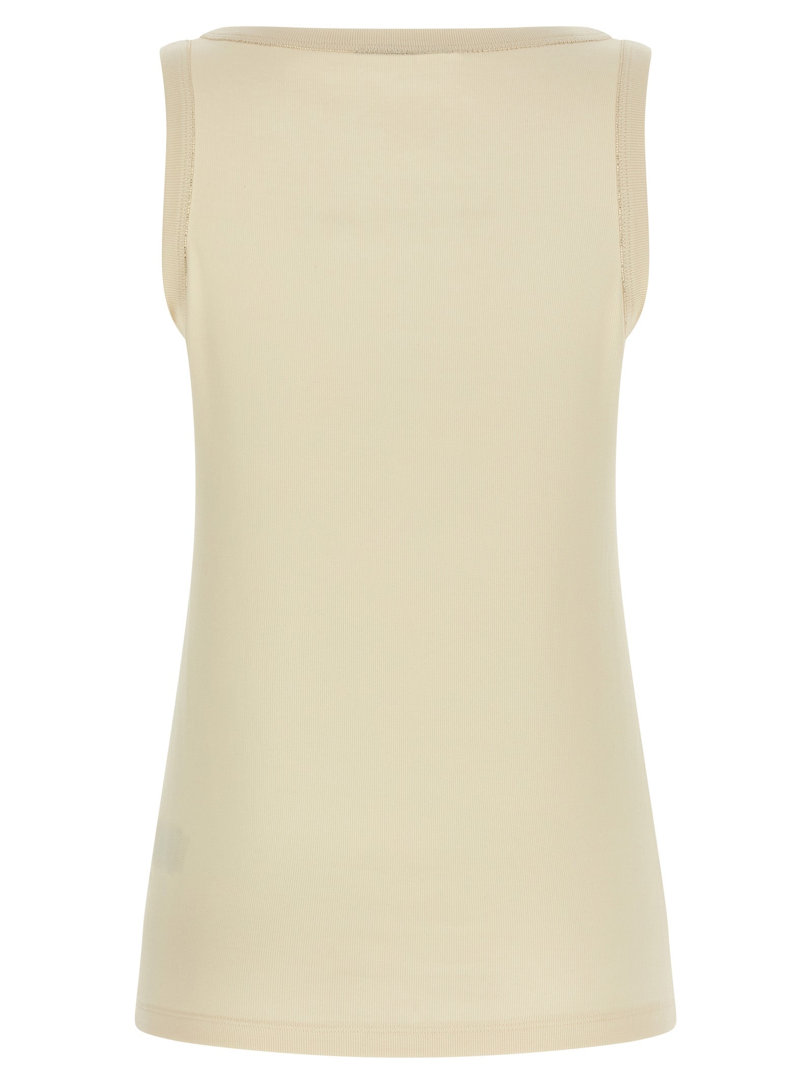 Elevate your wardrobe with the Fabiana Filippi Beige Cotton Tank Top, a luxurious blend of cotton and elastane, showcasing exquisite Italian craftsmanship for timeless sophistication.