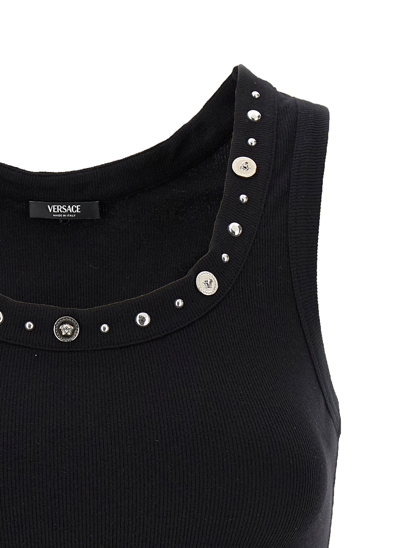 Elevate your style with the Versace Black Cotton Sleeveless T-Shirt, a luxurious blend of comfort and sophistication, crafted in Italy for timeless elegance.