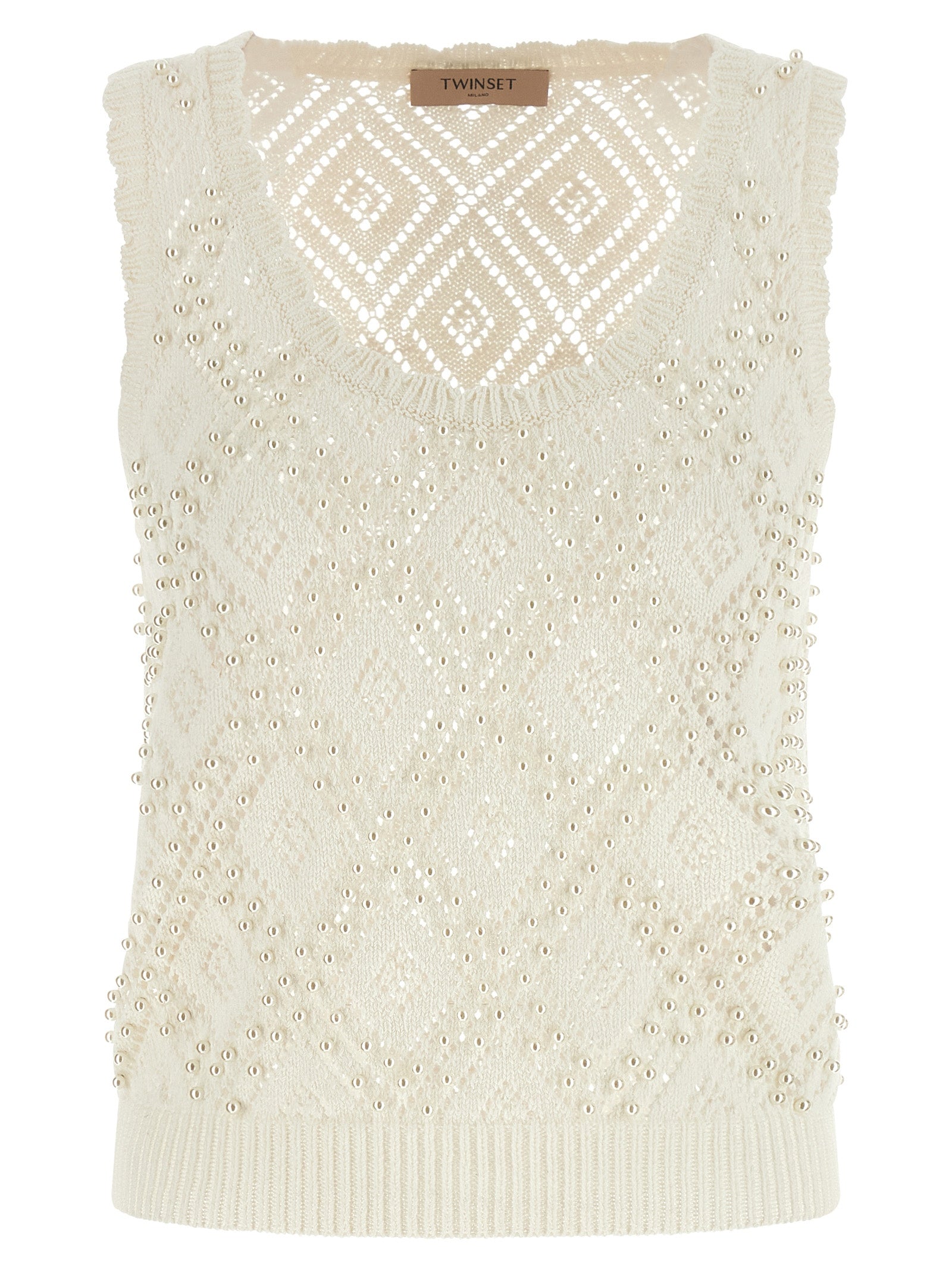 Twinset White Cotton Sleeveless T-Shirt - Timeless Elegance
