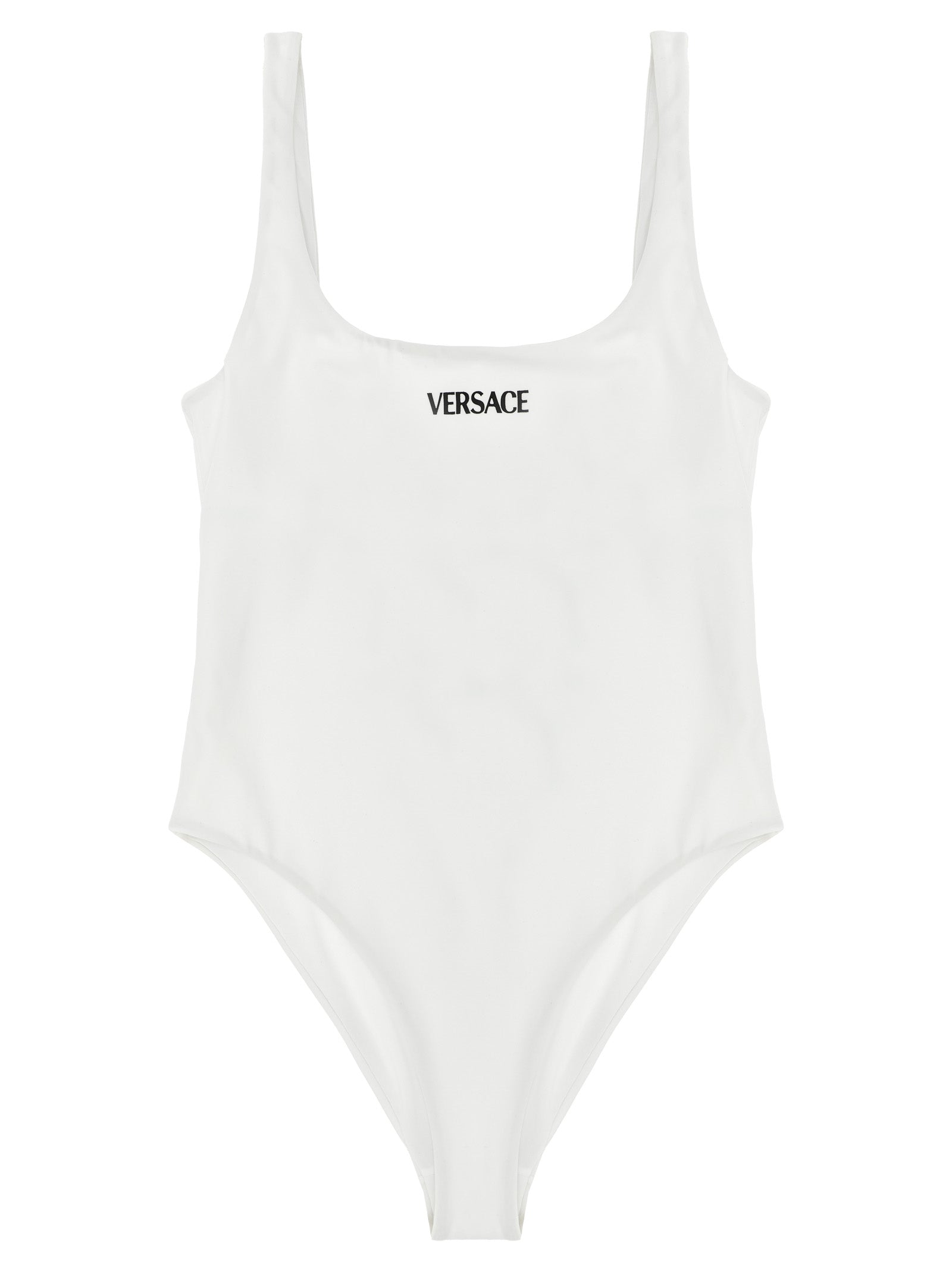 Indulge in the Versace White Nylon One-Piece Swimsuit, a luxurious blend of elegance and sustainability, crafted from recycled materials for a chic, eco-conscious statement.
