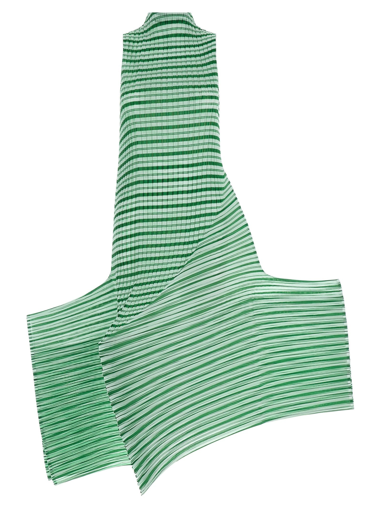Discover the Issey Miyake Bicolor Polyester Long Dress, a sculptural masterpiece in semi-transparent pleated fabric, embodying avant-garde elegance and timeless allure.