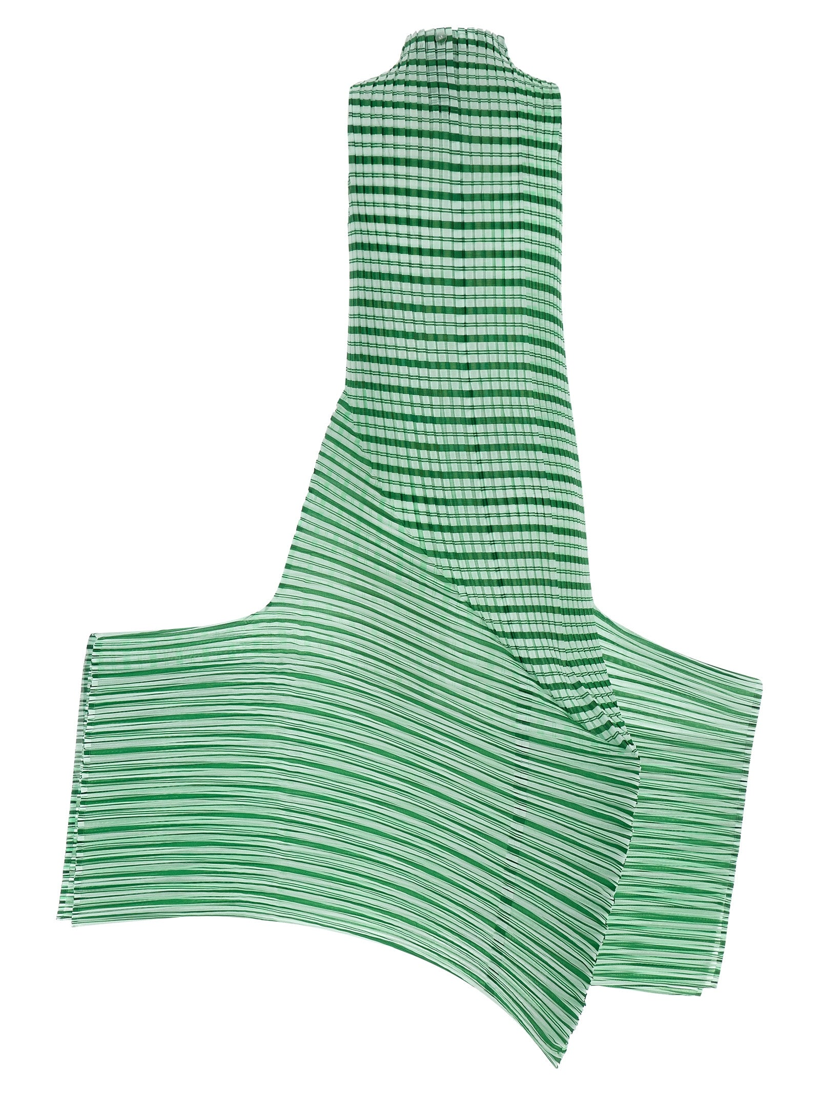 Discover the Issey Miyake Bicolor Polyester Long Dress, a sculptural masterpiece in semi-transparent pleated fabric, embodying avant-garde elegance and timeless allure.