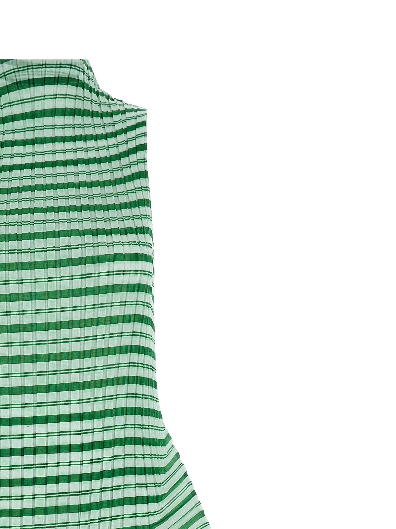 Elevate your elegance with the Issey Miyake Bicolor Polyester Long Dress, a sculptural masterpiece in semi-transparent pleated fabric, embodying avant-garde luxury and timeless allure.