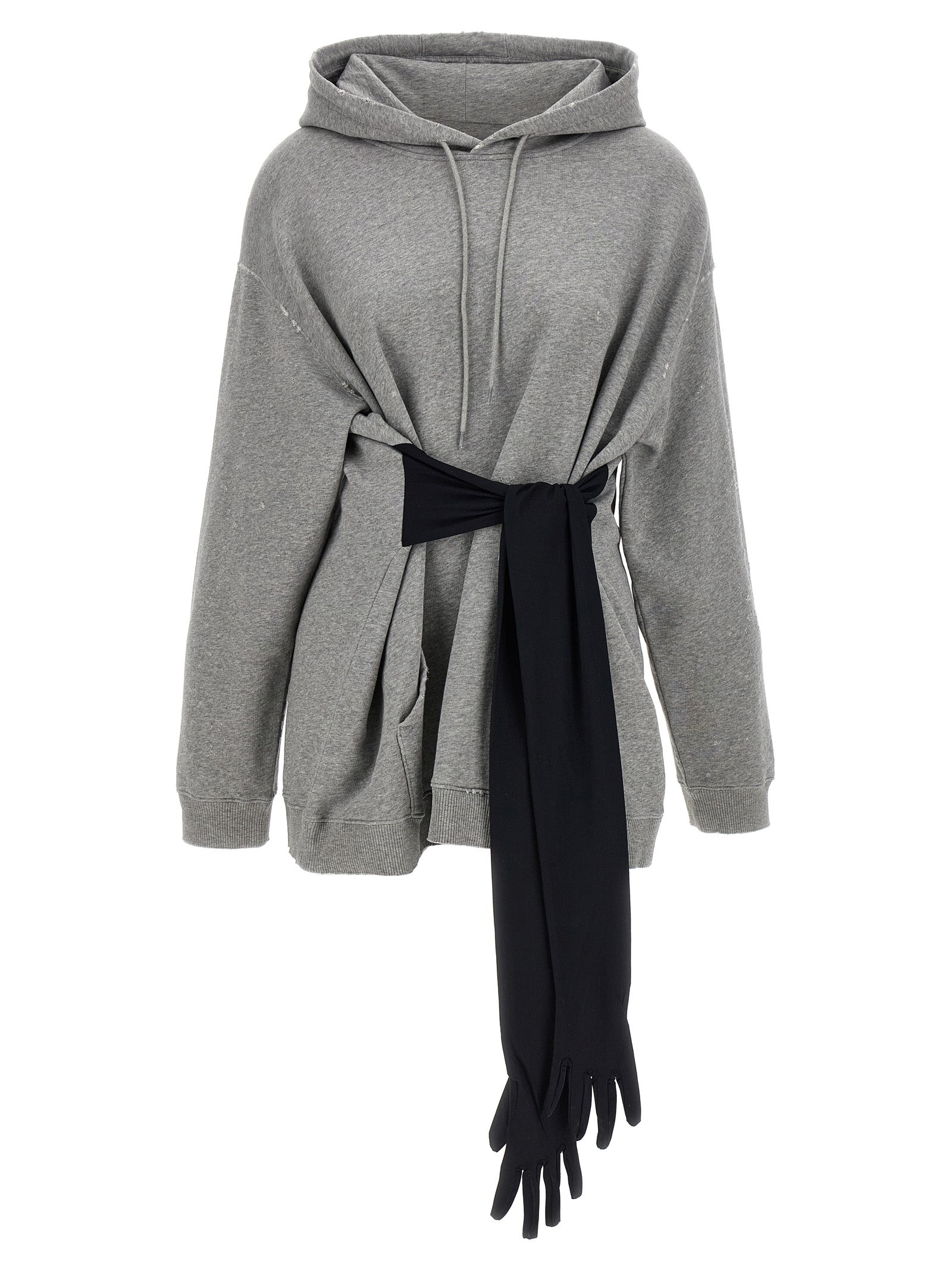 Elevate your style with the MM6 Maison Margiela Gray Cotton Short Dress, a luxurious hoodie mini crafted from 100% cotton, embodying edgy sophistication and timeless allure.