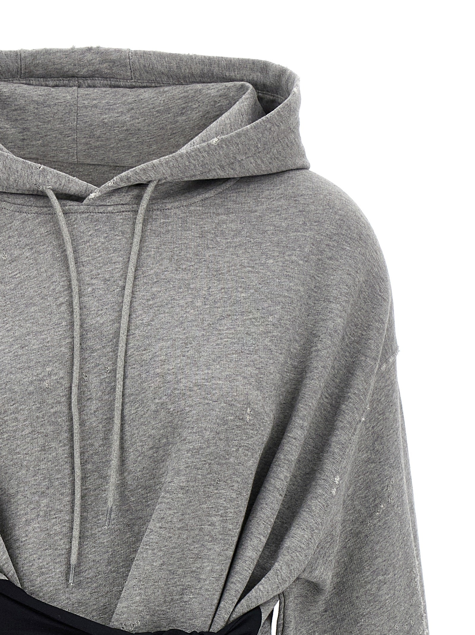 Elevate your wardrobe with the MM6 Maison Margiela Gray Cotton Short Dress, a luxurious hoodie mini dress that embodies edgy sophistication and timeless allure.
