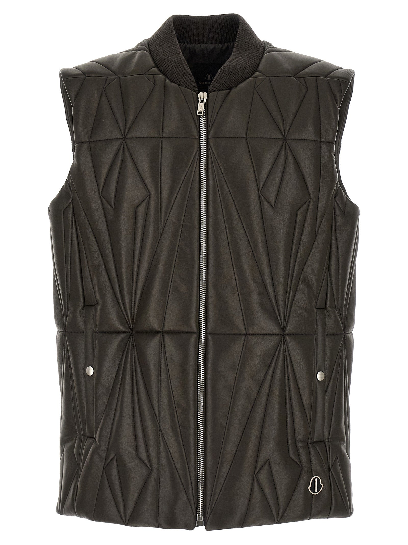 Elevate your style with the RICK OWENS x Moncler Geocamo Flight Brown Lamb Leather Sleeveless Jacket, a masterpiece of luxury craftsmanship and modern elegance.