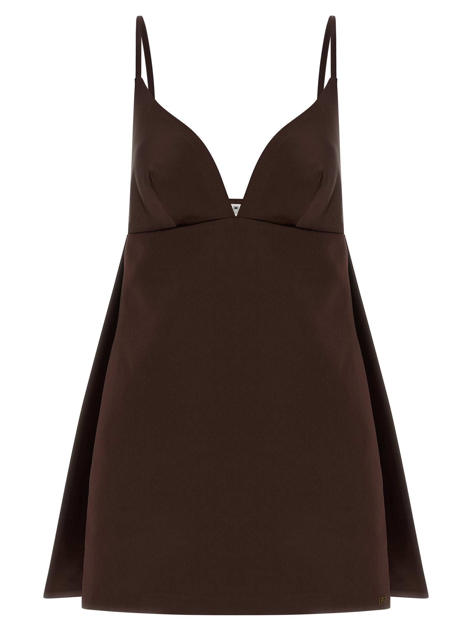 Experience the allure of the Elisabetta Franchi Brown Polyester Short Dress, where exquisite craftsmanship meets luxurious design, perfect for the discerning individual.