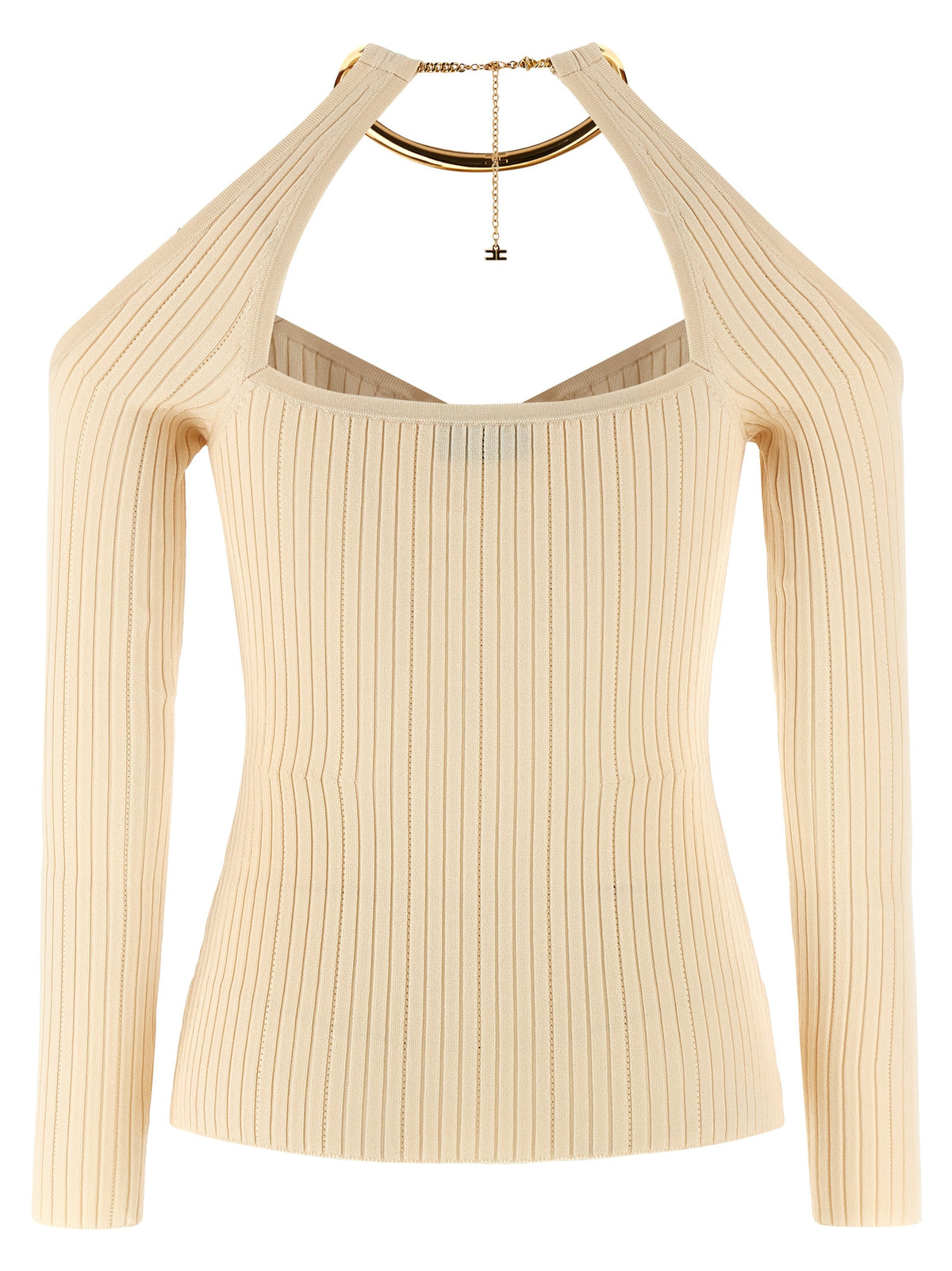 Elevate your wardrobe with the Elisabetta Franchi Beige Viscose Cardigan, a luxurious blend of style and sophistication, perfect for the modern connoisseur.