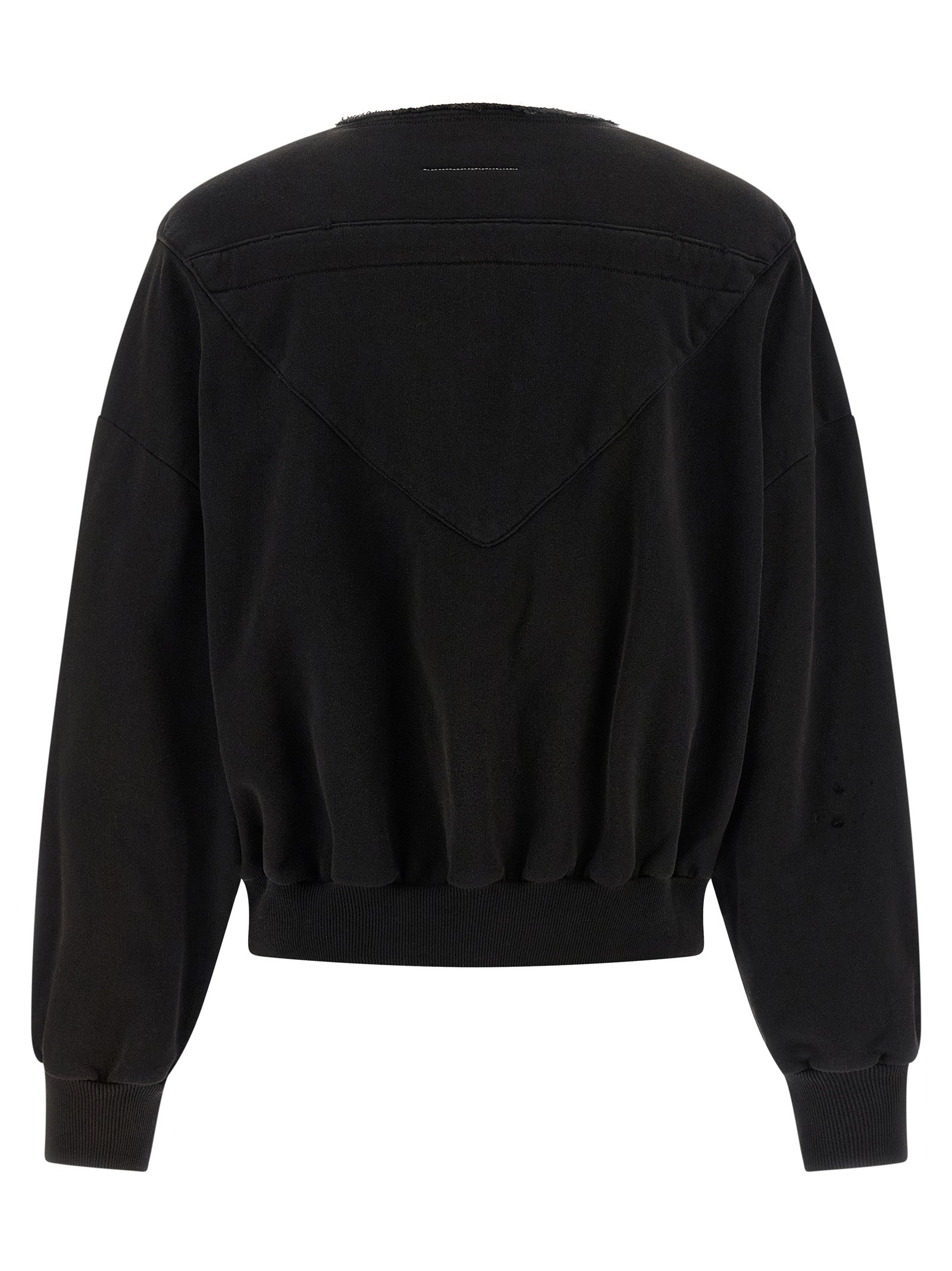 Indulge in the avant-garde allure of the MM6 Maison Margiela Black Cotton Sweatshirt, where artisanal luxury meets rebellious sophistication for a statement of individuality.