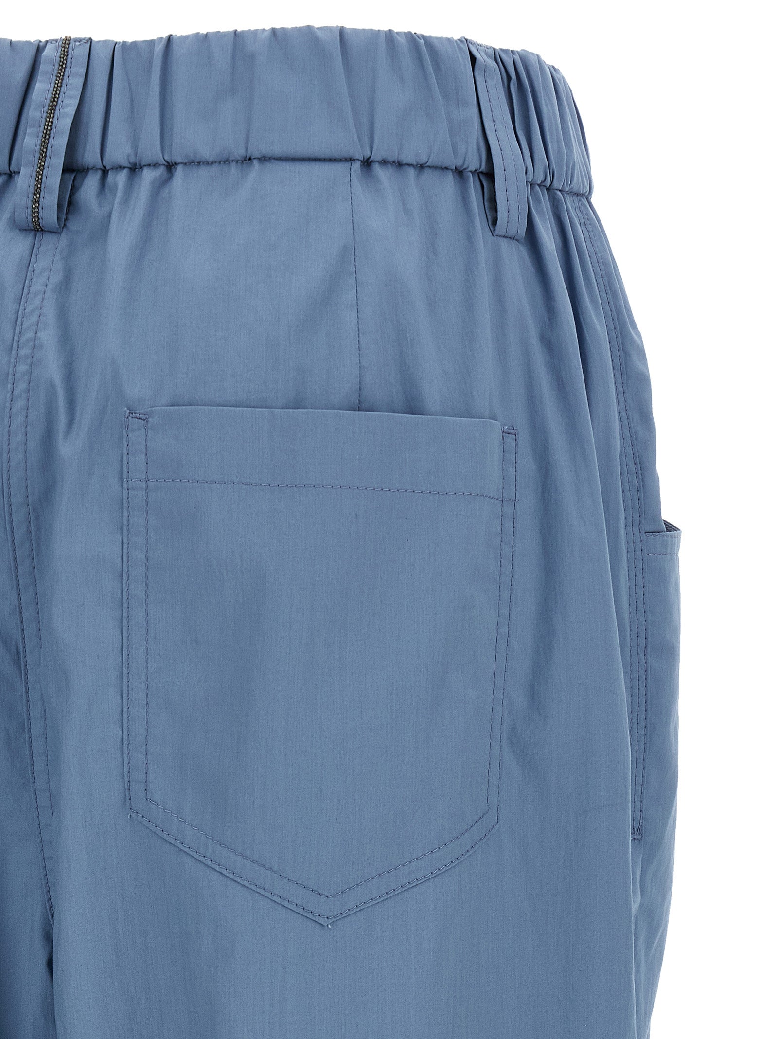 Brunello Cucinelli Blue Cotton Casual Pants, Designer Luxury Couture