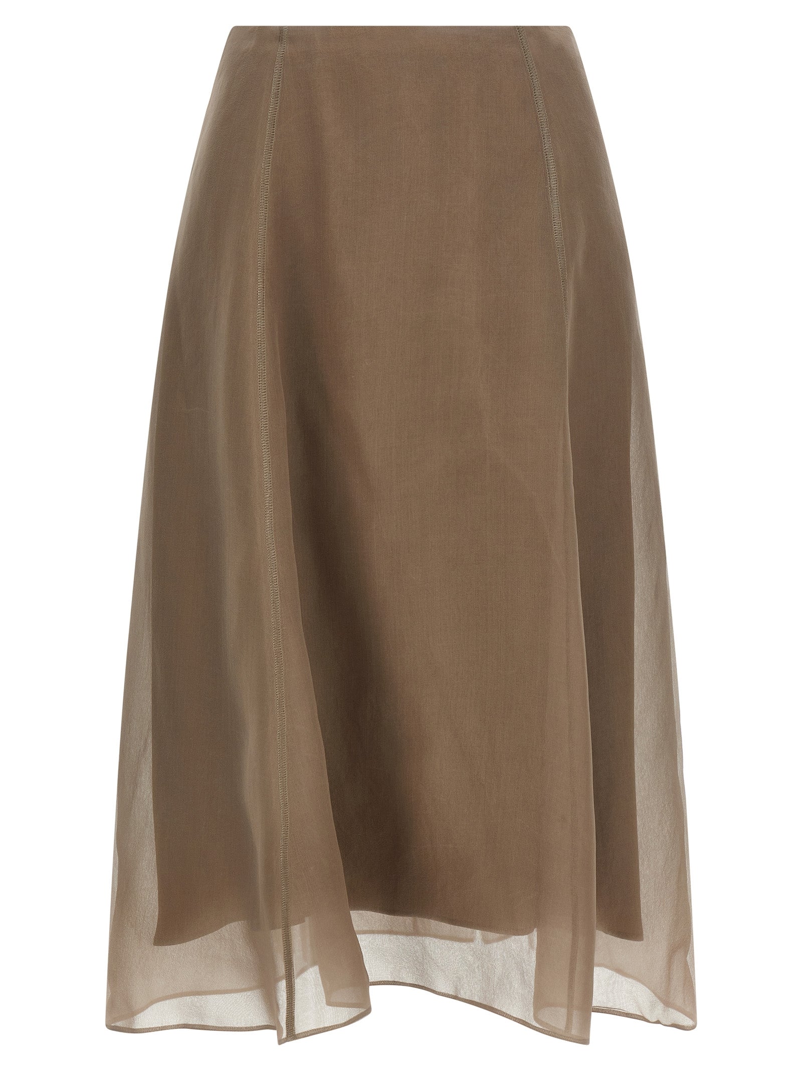 Brunello Cucinelli Beige Silk Midi Skirt, Artisanal Luxury Fashion