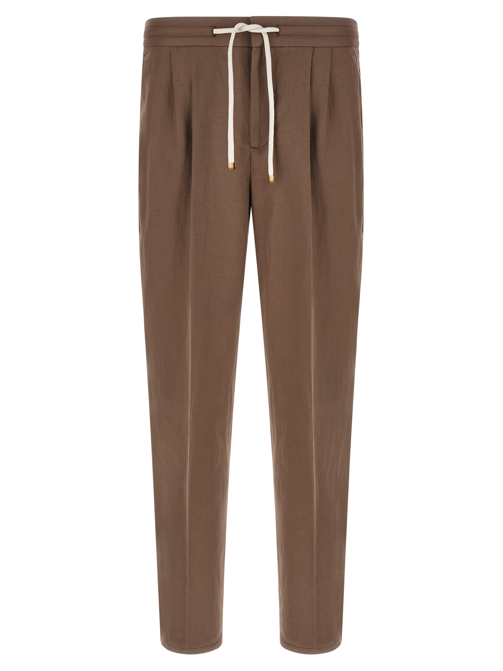 Brunello Cucinelli Brown Linen Casual Pants - Artisanal Luxury