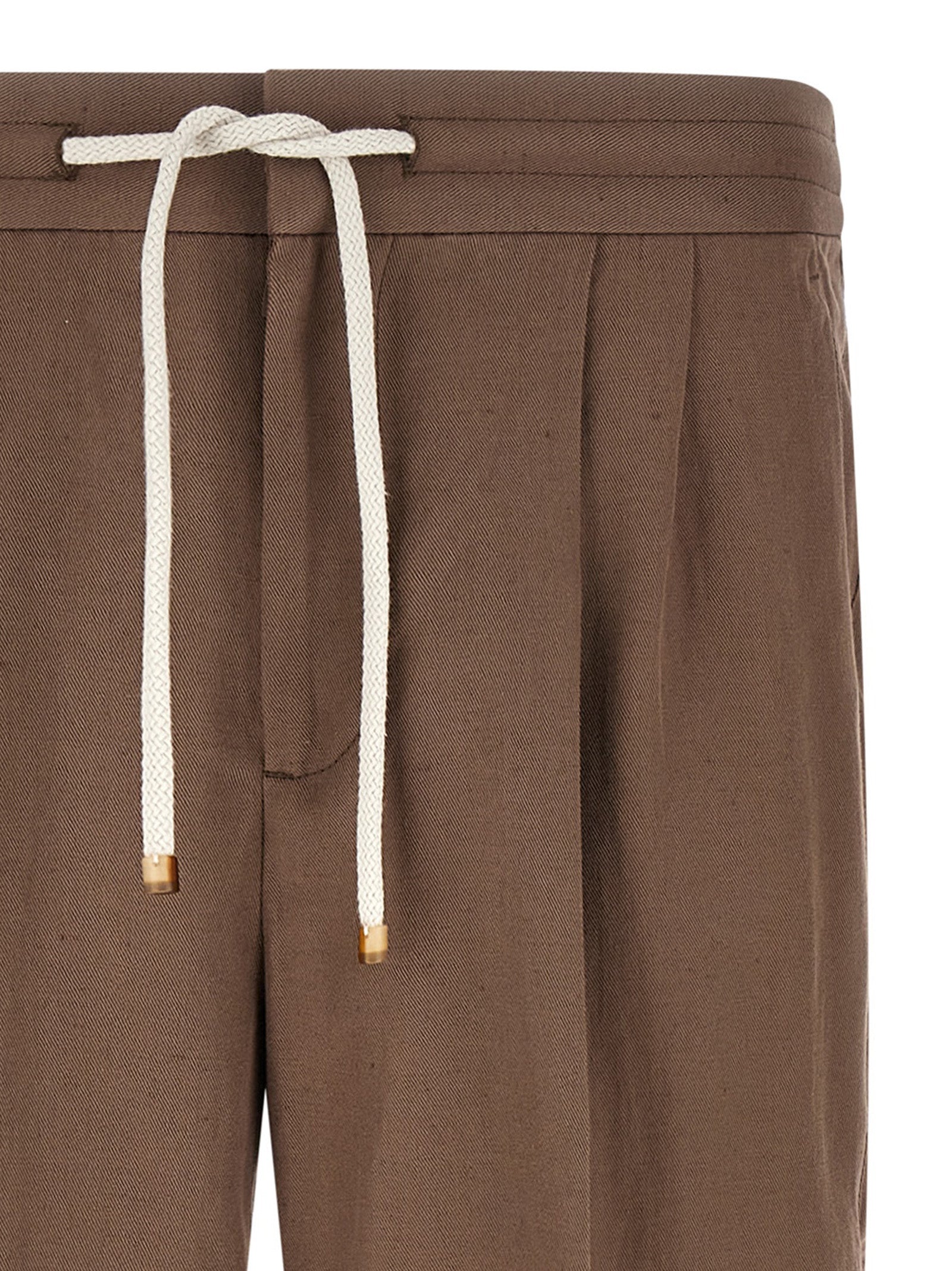 Brunello Cucinelli Brown Linen Casual Pants - Artisanal Luxury